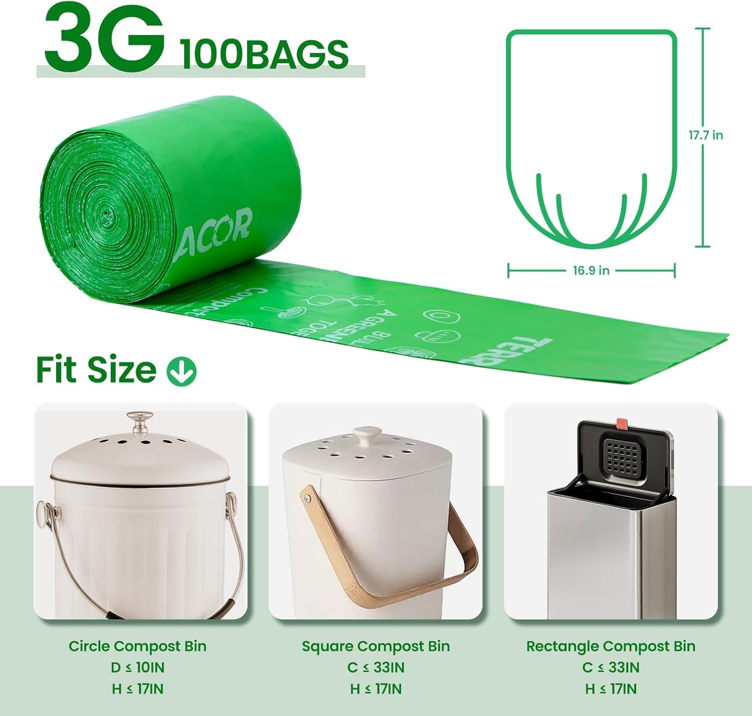 3 Gallon Compostable Trash Bags (200 Count)