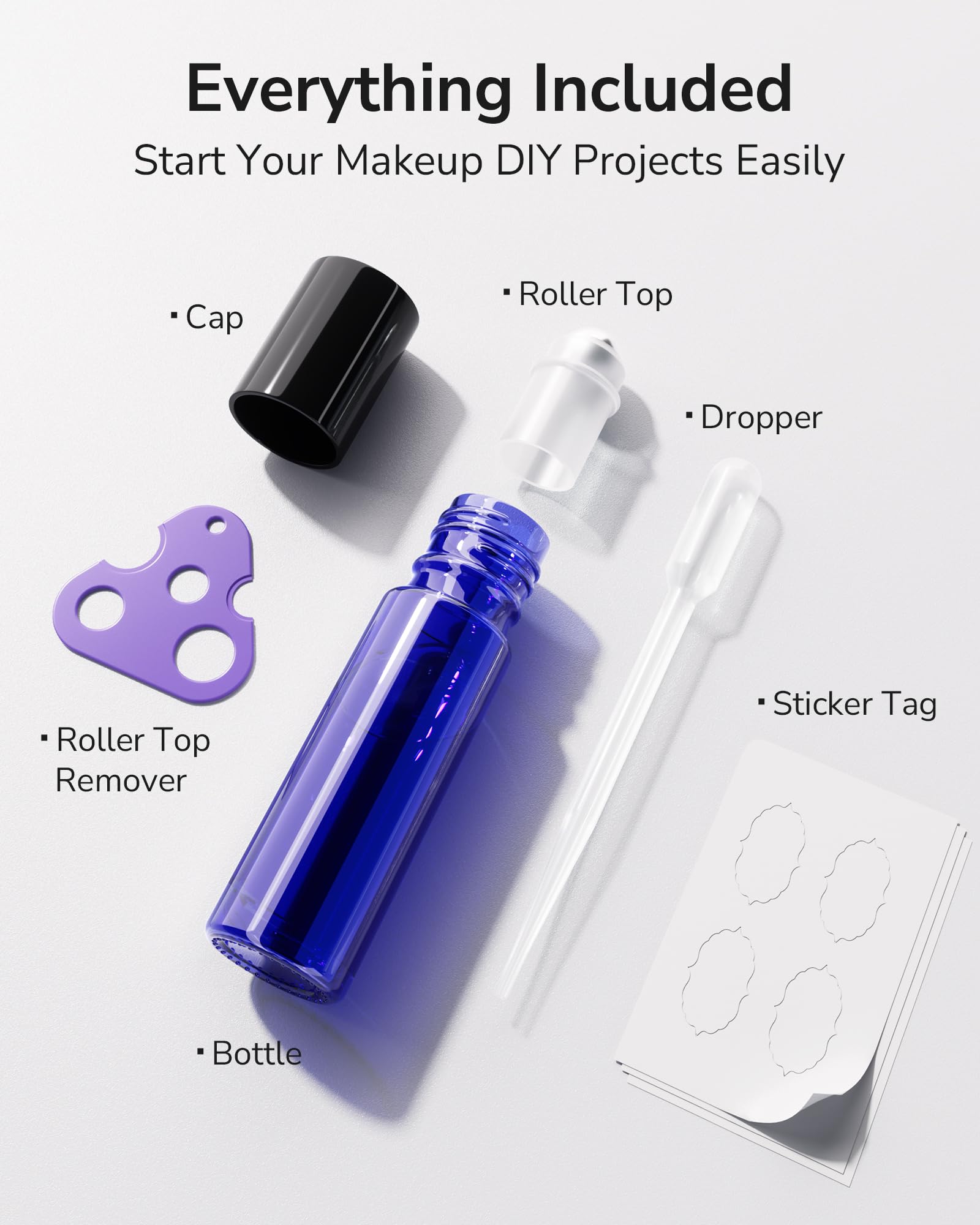 Essential Oil Roller Bottles 48 Pack 10ml Cobalt Blue Glass Empty Bottles with Stainless Steel Roller Balls