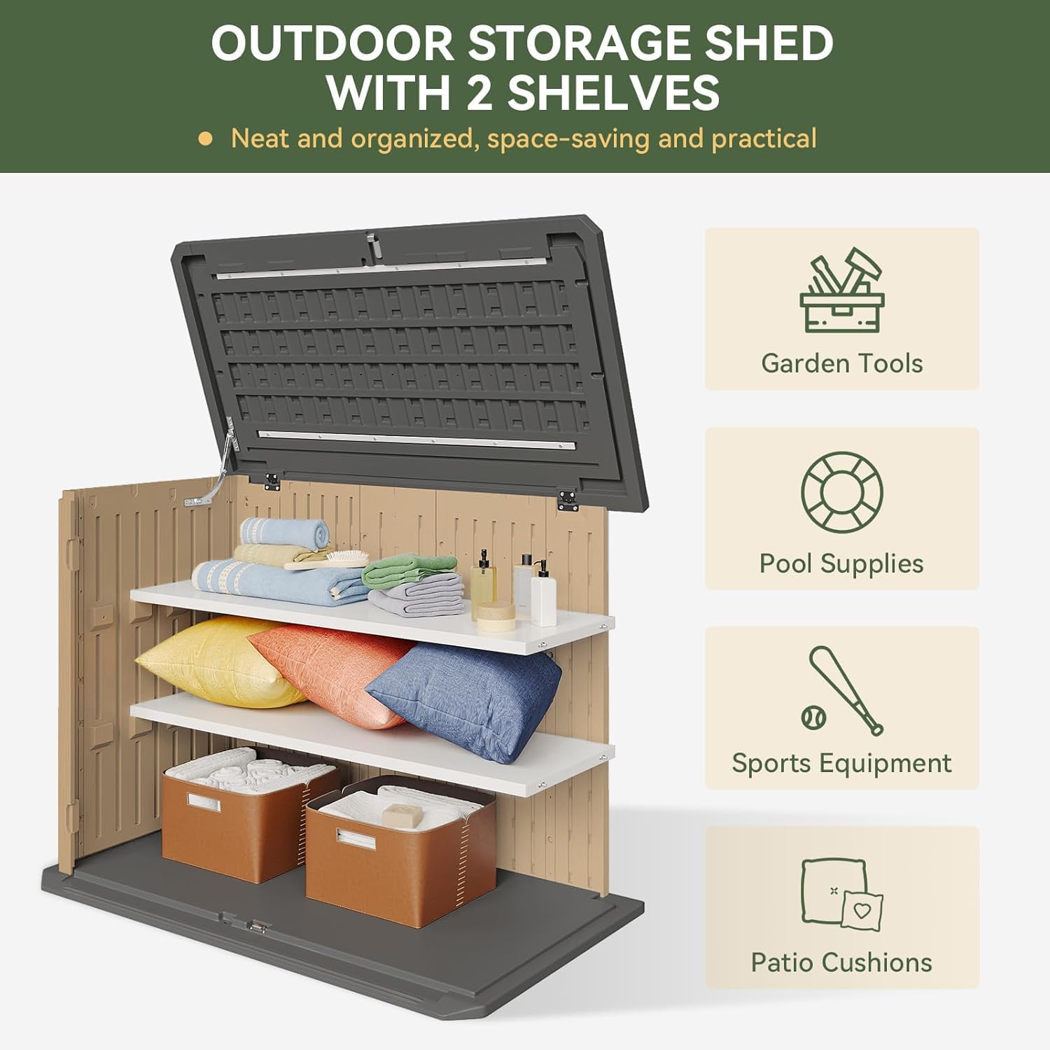 Outdoor Storage Cabinet 35 Cu.Ft 2 Shelves