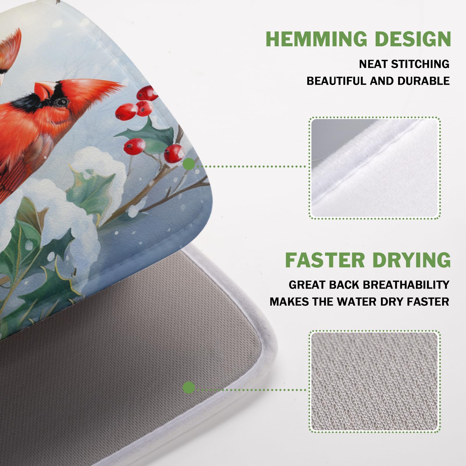 Winter Cardinal Birds Dish Drying Mat