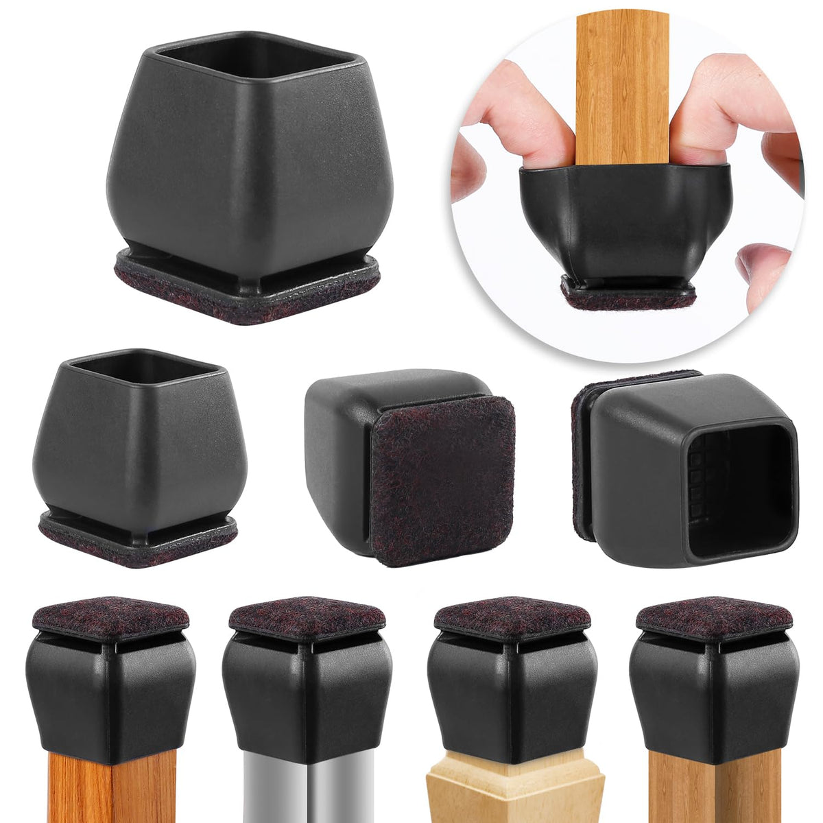 24 Pcs Square Silicone Chair Leg Floor Protectors (24 Count)