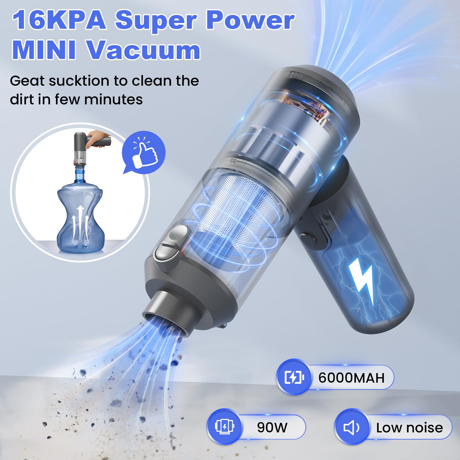 Car Vacuum Portable Cordless with 16000PA Ultra Suction 4