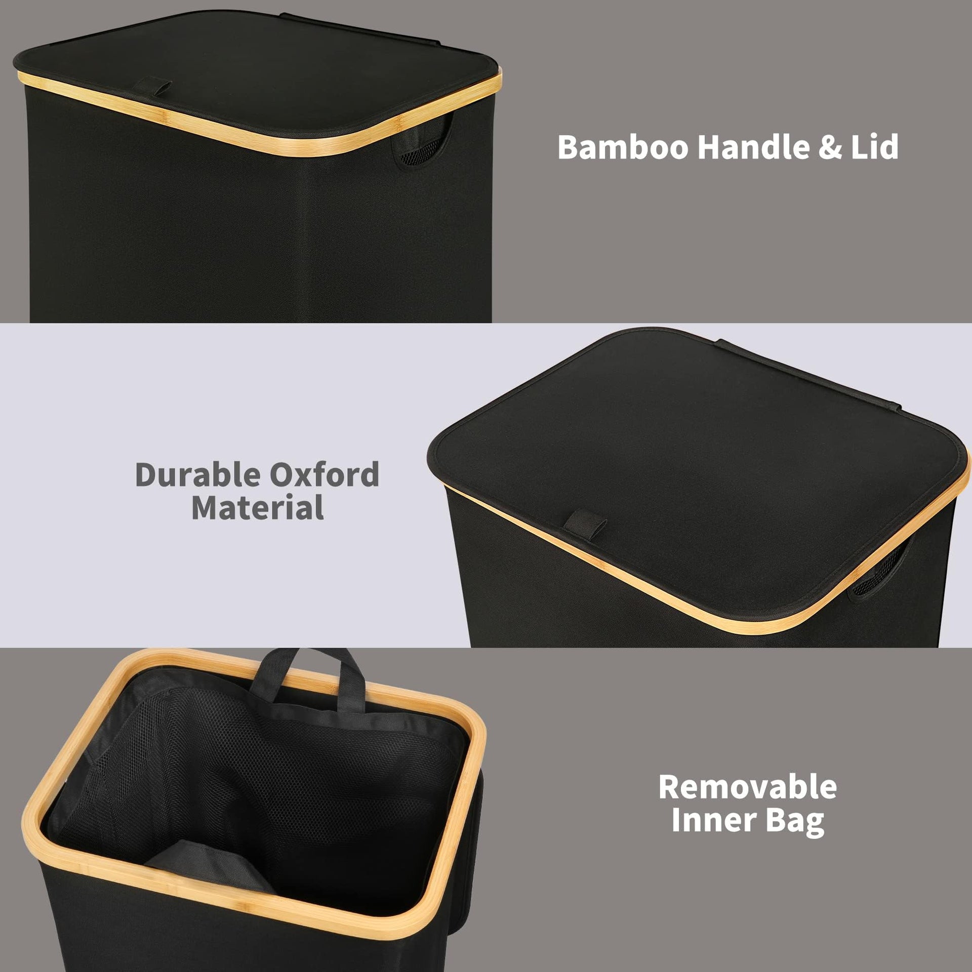100L Laundry Basket with Lid and Net Bag