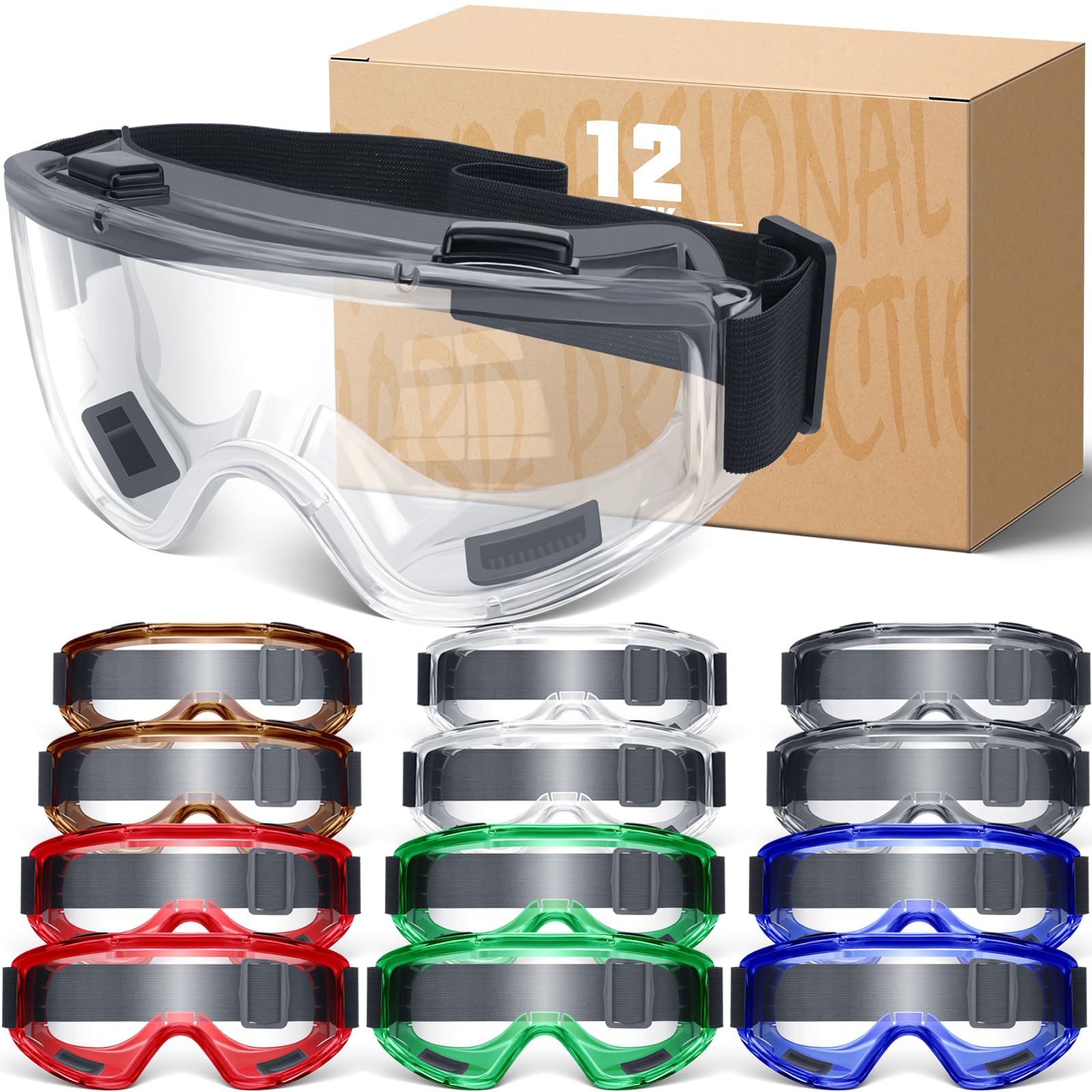 Safety Goggles ANSI Z87.1 Glasses (12 Count)