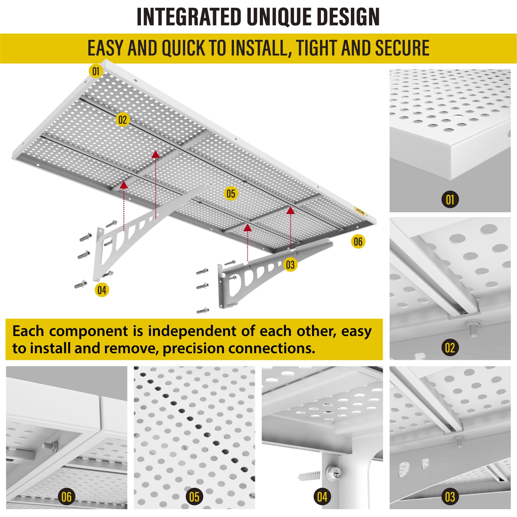 4 Pack 1.64x4ft Adjustable Garage Wall Shelving 1120lbs Load Capacity Heavy Duty Wall Mounted Storage Shelf Metal Floating Shelves for Garage (4 Count)