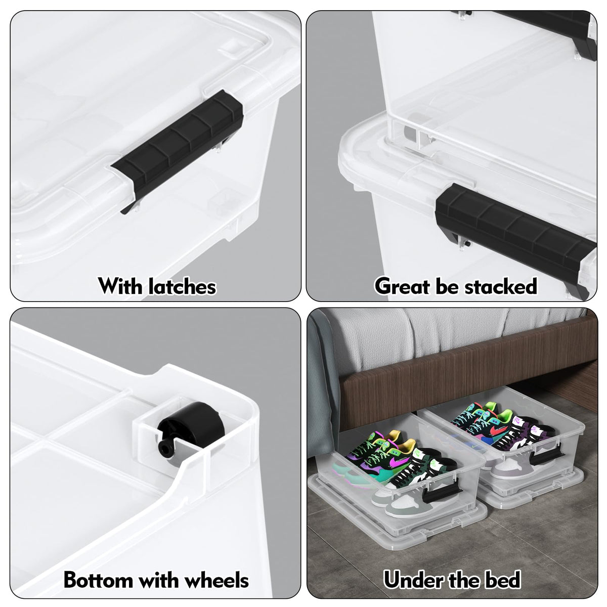 20 L 4 Pack Clear Plastic Under the Bed Storage with Wheels (4 Count)