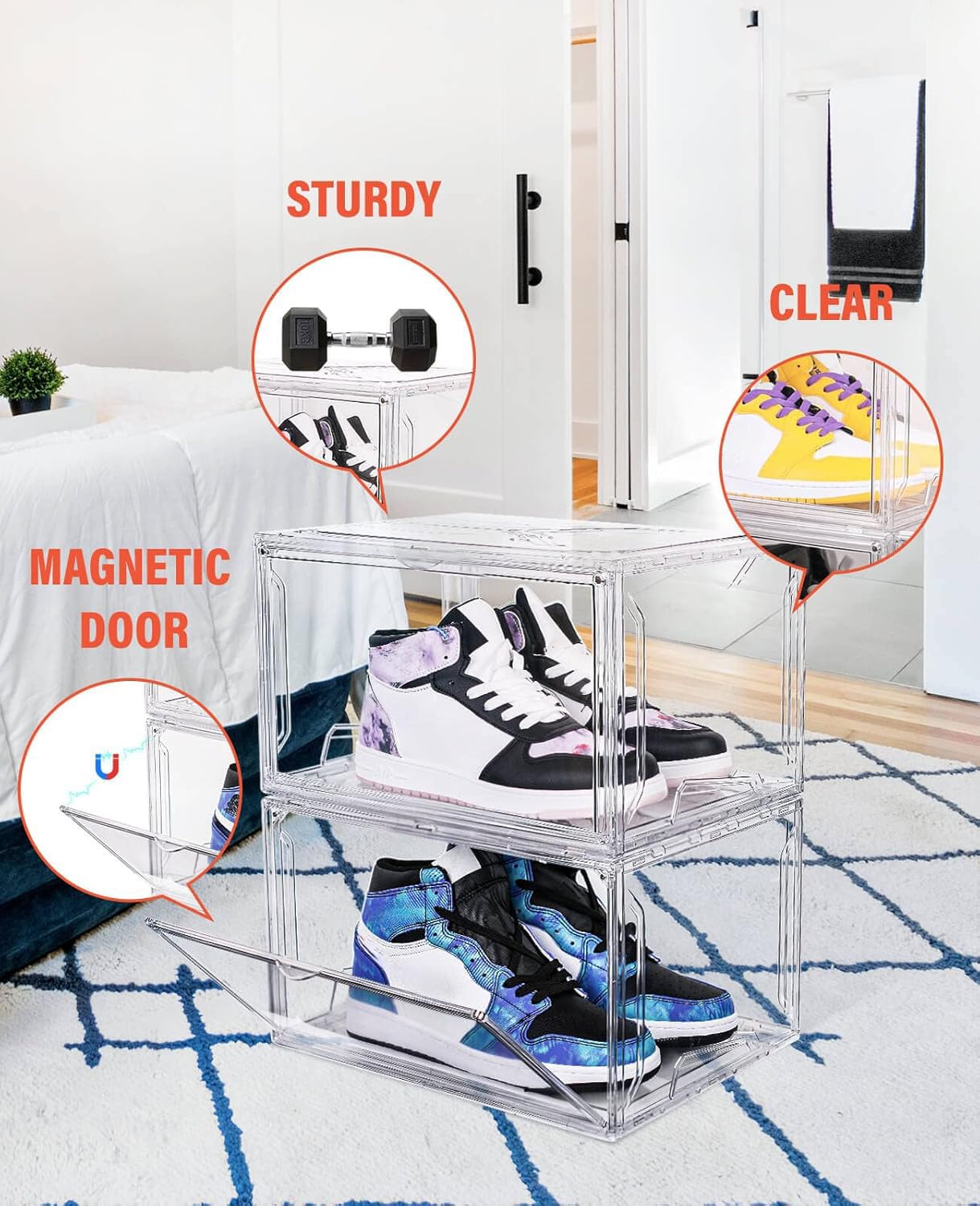 Shoe Box Clear Plastic Stackable for Sneakers (10 Count)