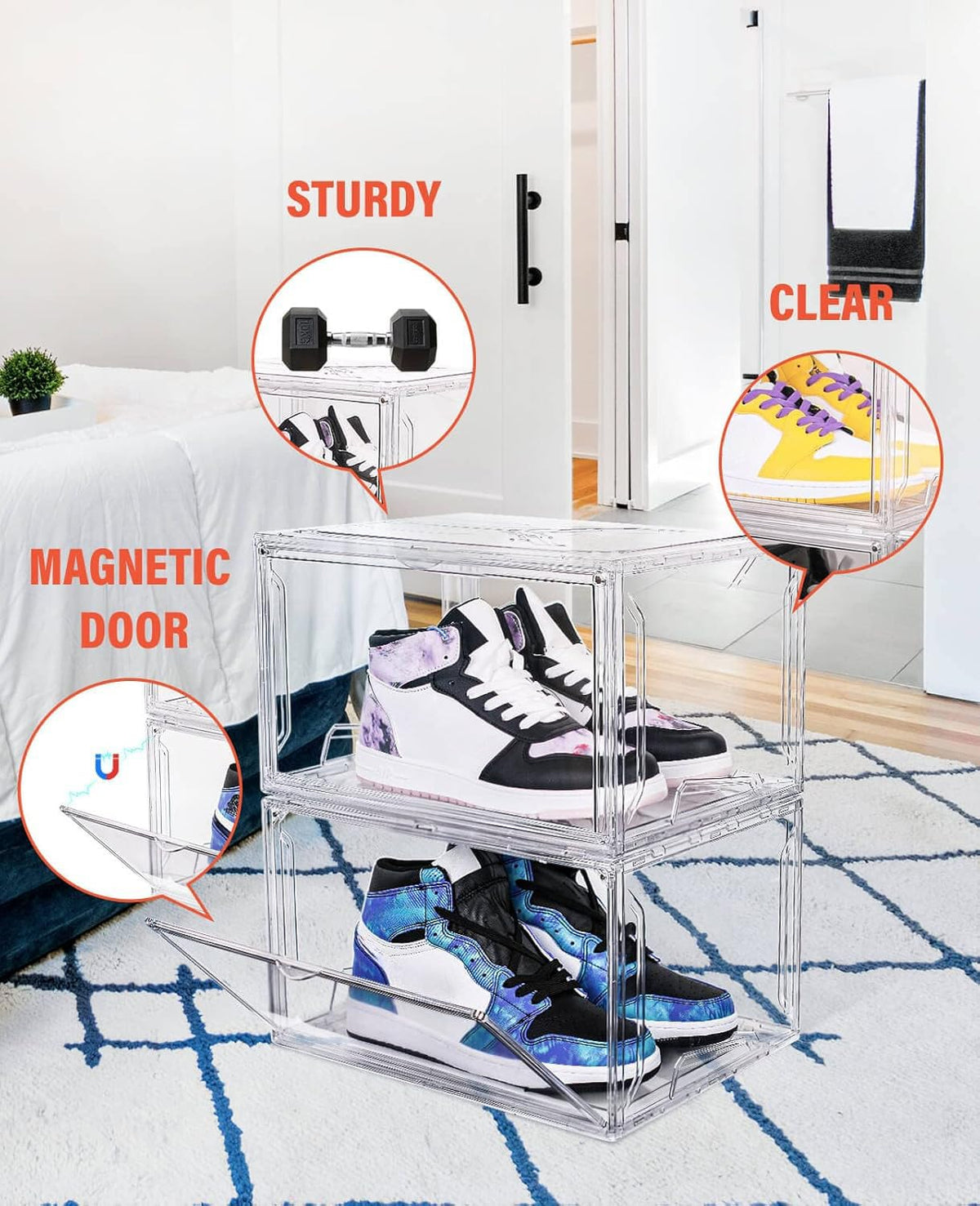 Shoe Box Clear Plastic Stackable for Sneakers (10 Count)