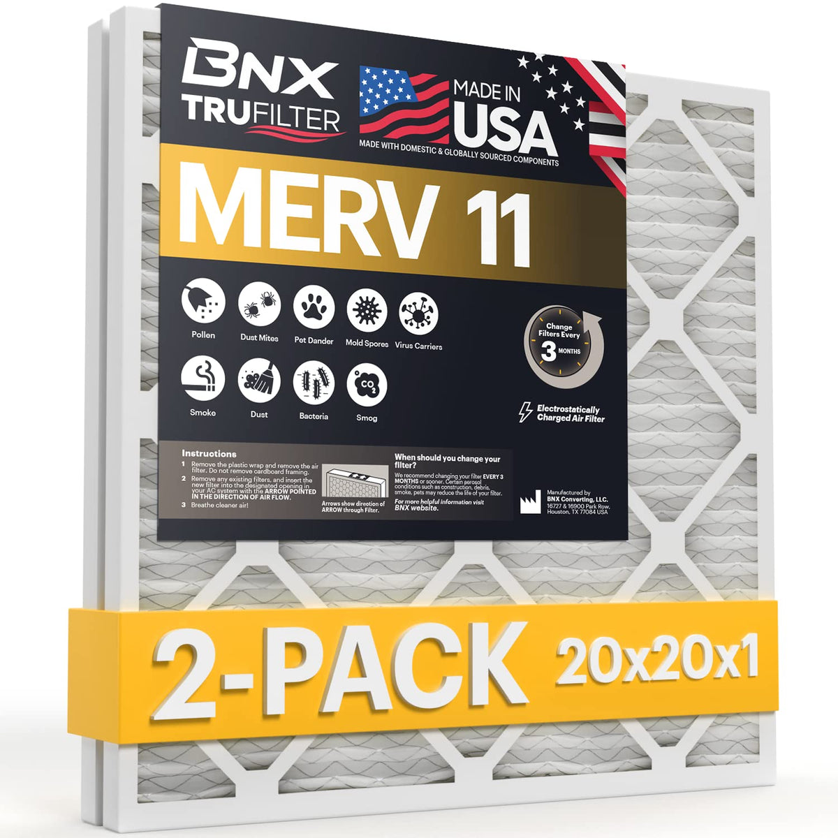 20x20x1 MERV 11 Air Filter 2 Pack (2 Count)