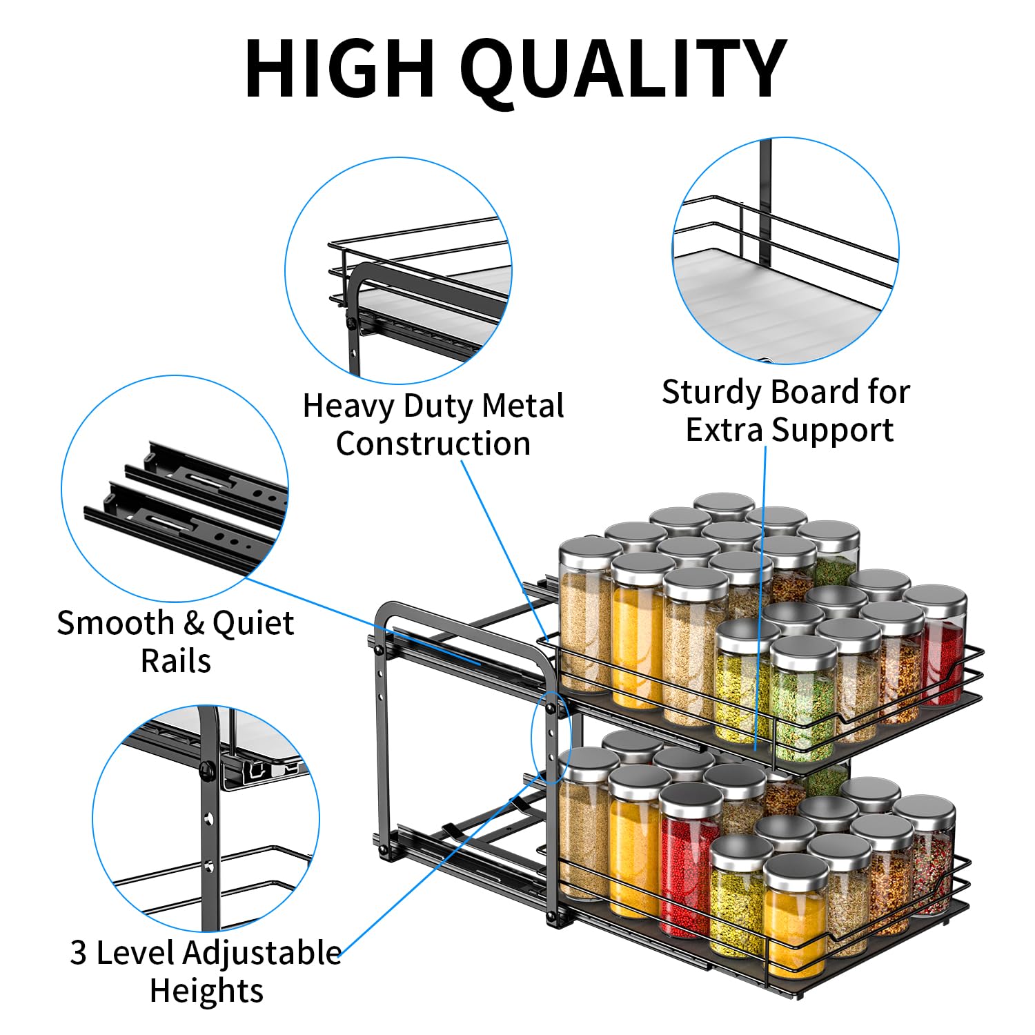 2 Tier Pull Out Spice Rack Organizer for Cabinet