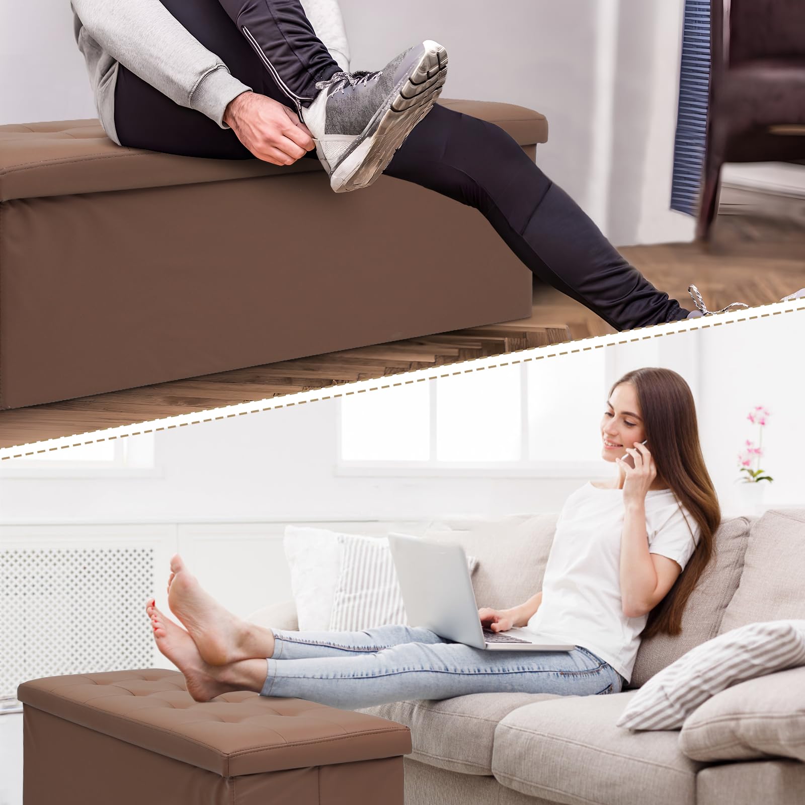 43" Storage Ottoman Bench Folding Bench with 130L Hidden Storage