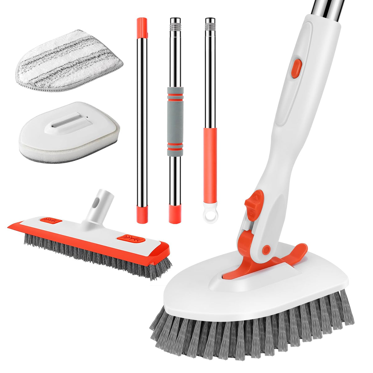 4-in-1 Tile Tub Floor Scrubber with Floor Scrub Brush, Orange
