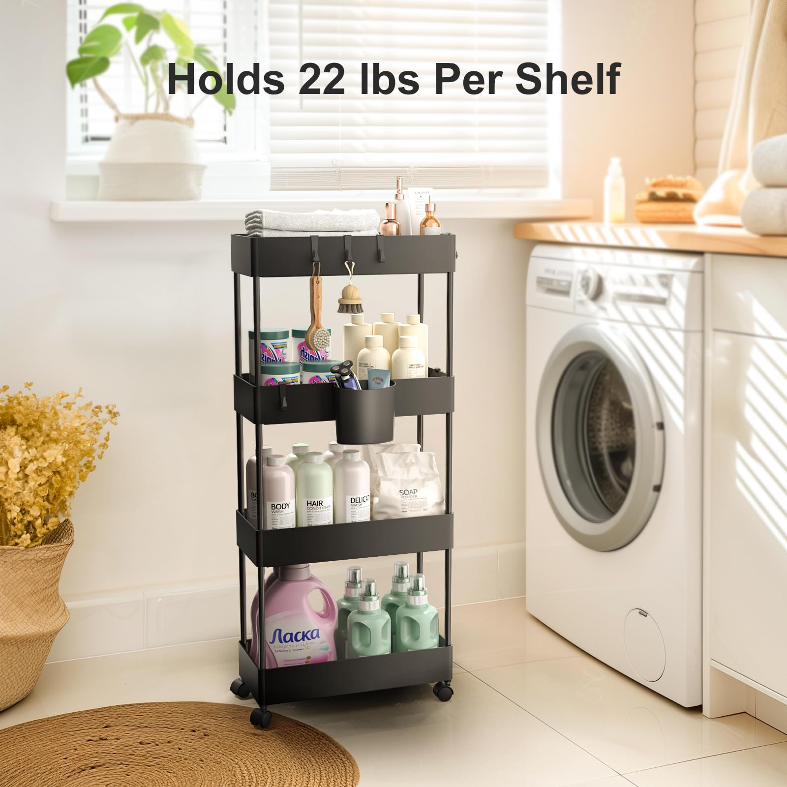 4 Tier Slim Storage Cart with Wheels