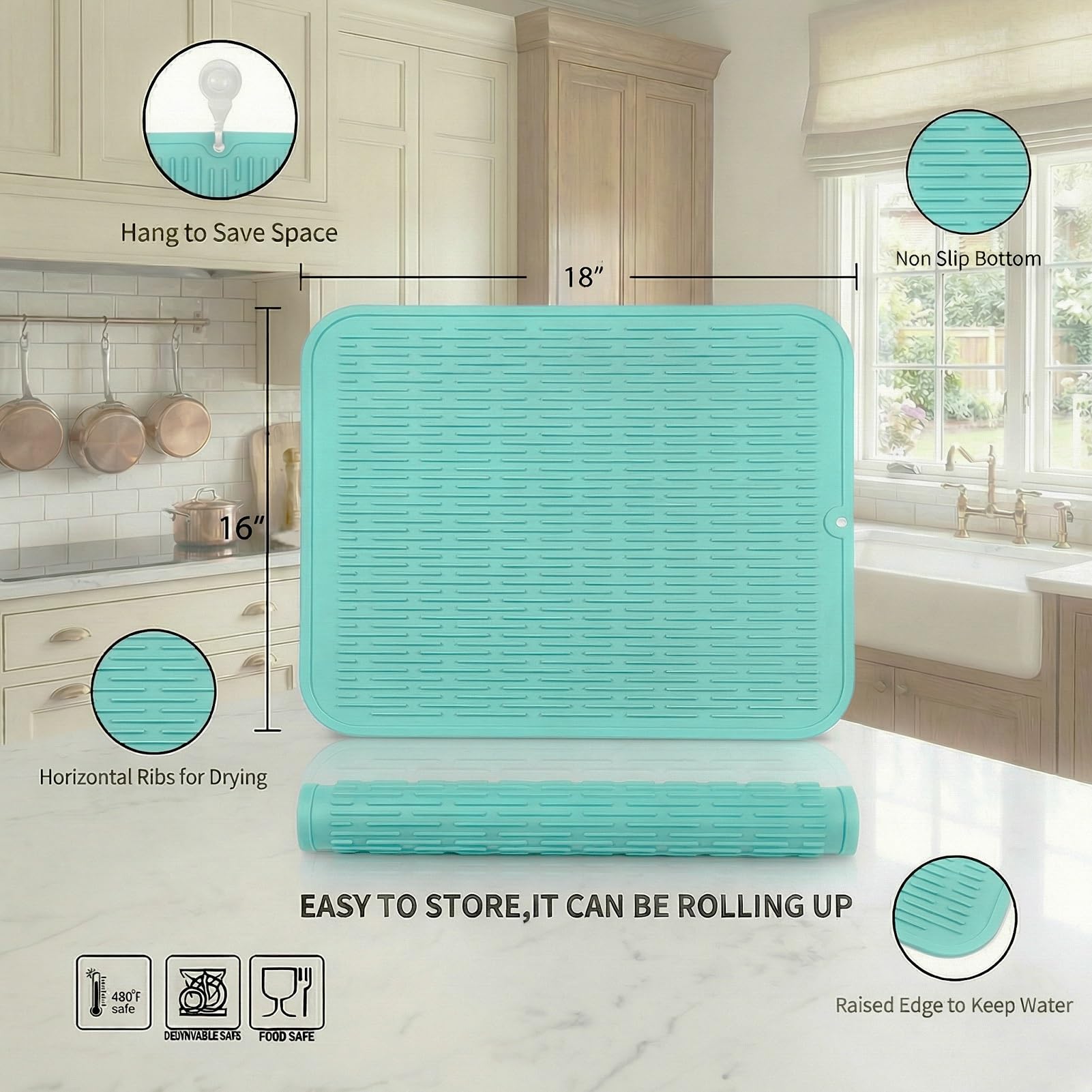 Silicone Dish Drying Mat for Multiple Usage
