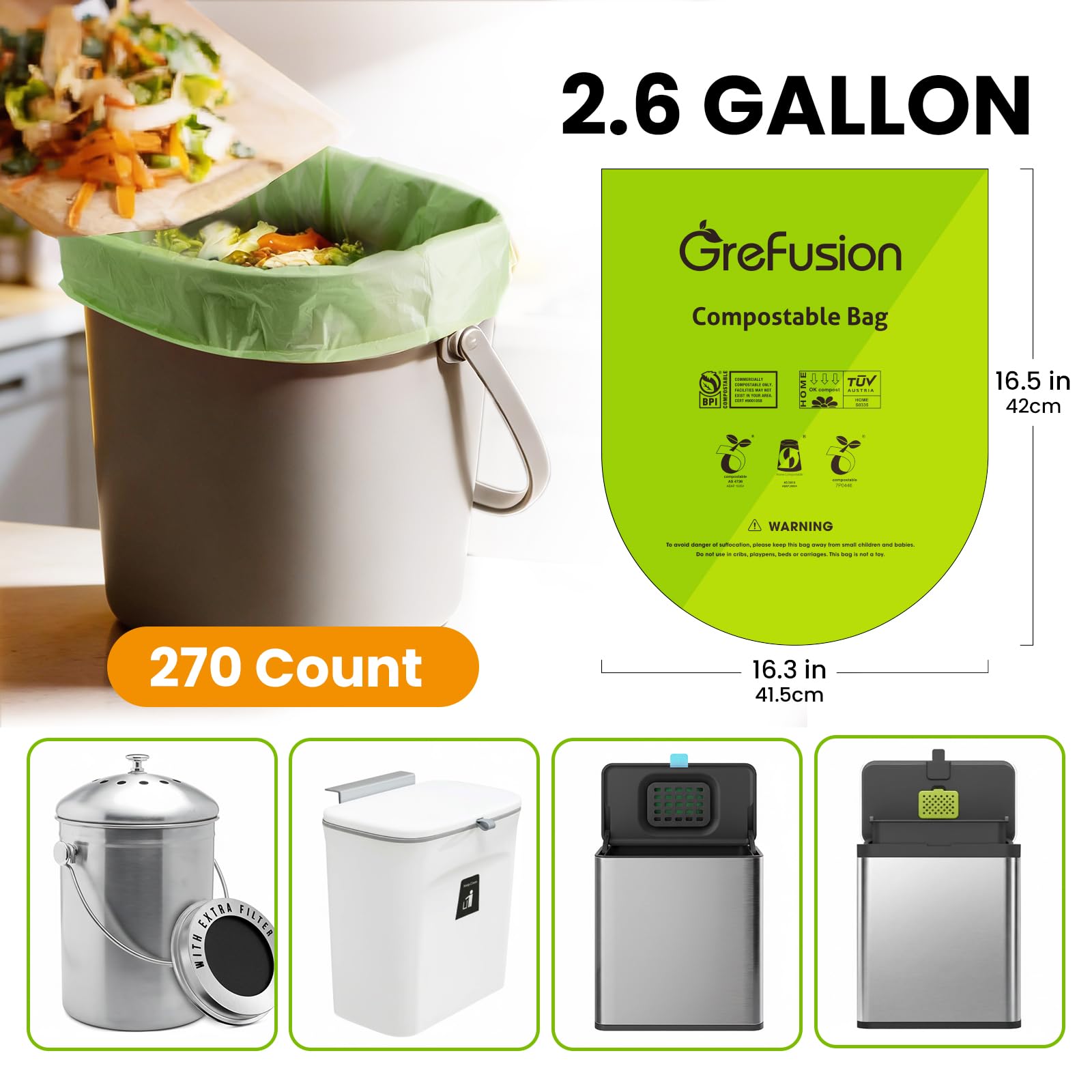 Compostable Trash Bags (270 Count)