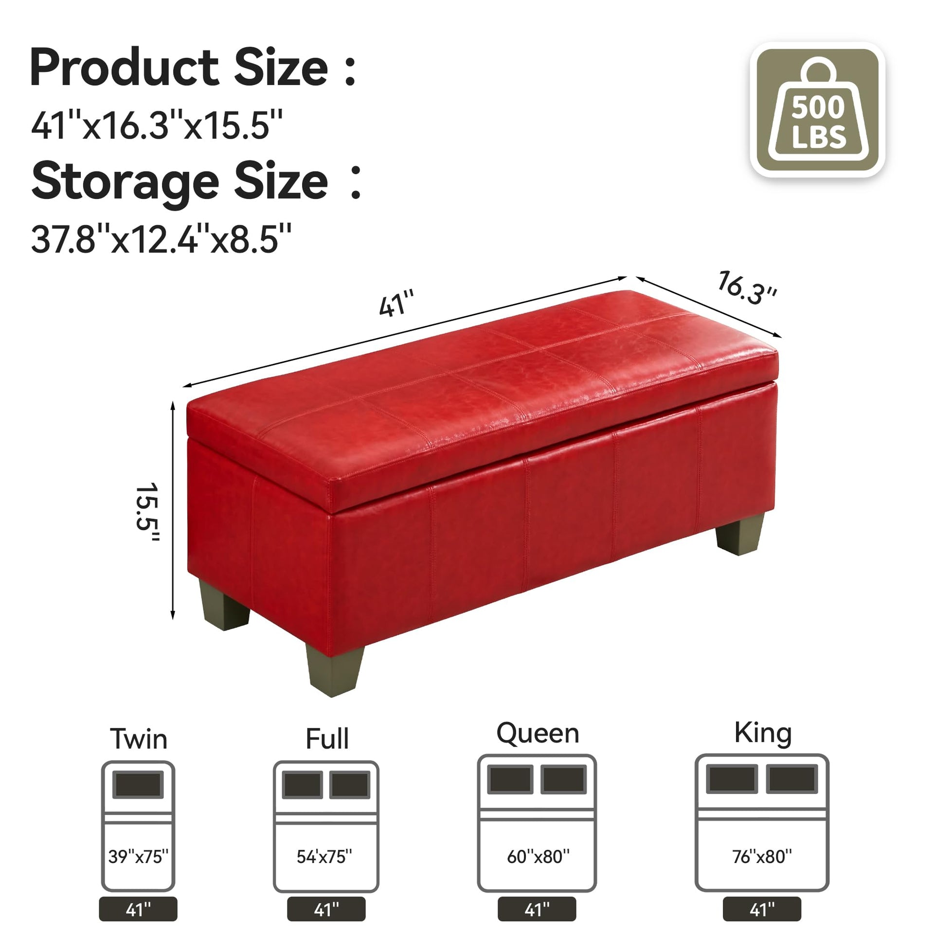 41" Faux Leather Storage Ottoman