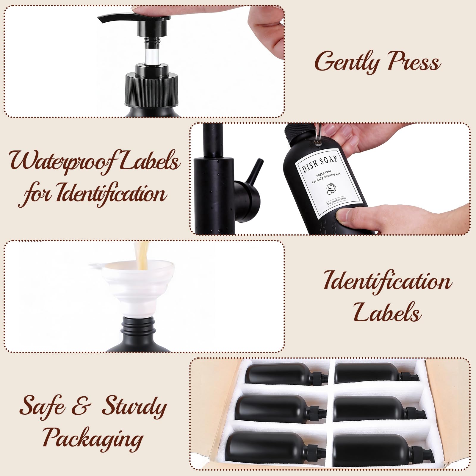 12 Pack 16oz Black Glass Soap Dispensers with Pump (12 Count)