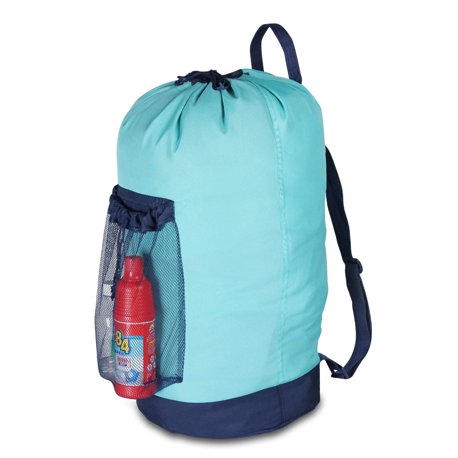 Laundry Backpack with Shoulder Straps and Mesh Pocket Durable Nylon Clothes Hamper Bag with Drawstring Closure for College