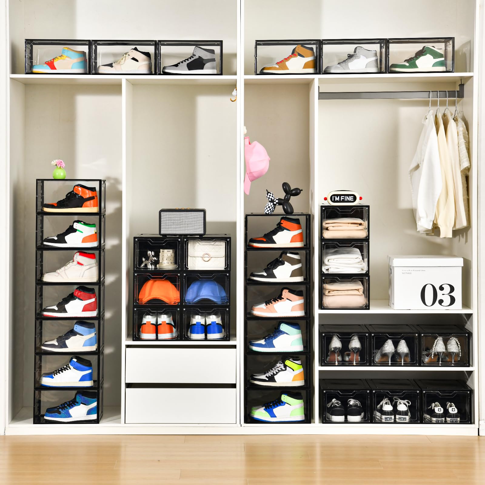 12 Pack Stackable Shoe Storage Organizer with Magnetic Door (12 Count)