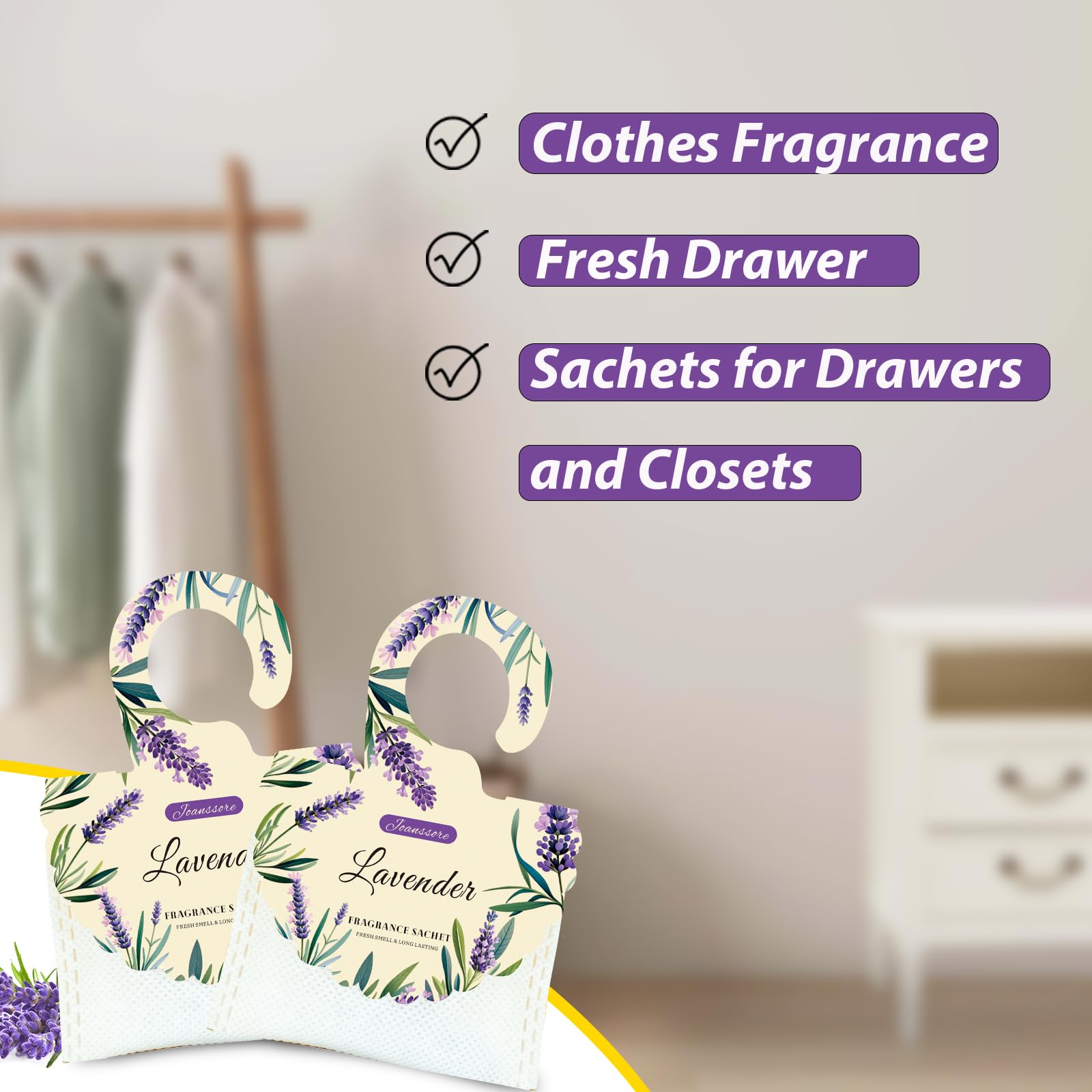 15 Packs Lavender Scented Sachets Bag for Drawers and Closets (15 Count)