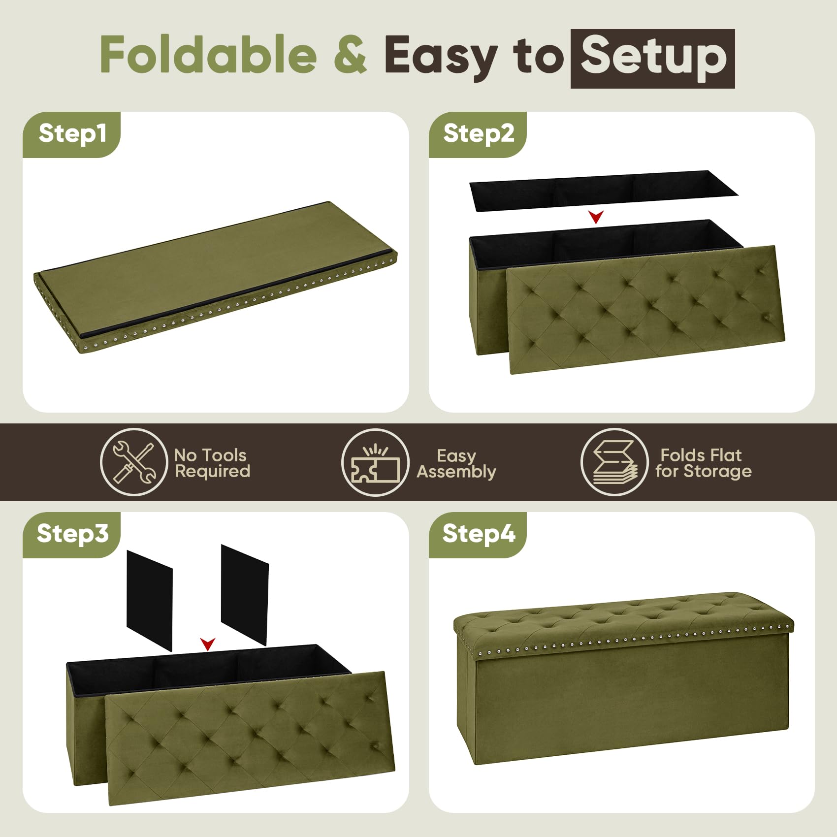 Velvet Storage Ottoman Bench