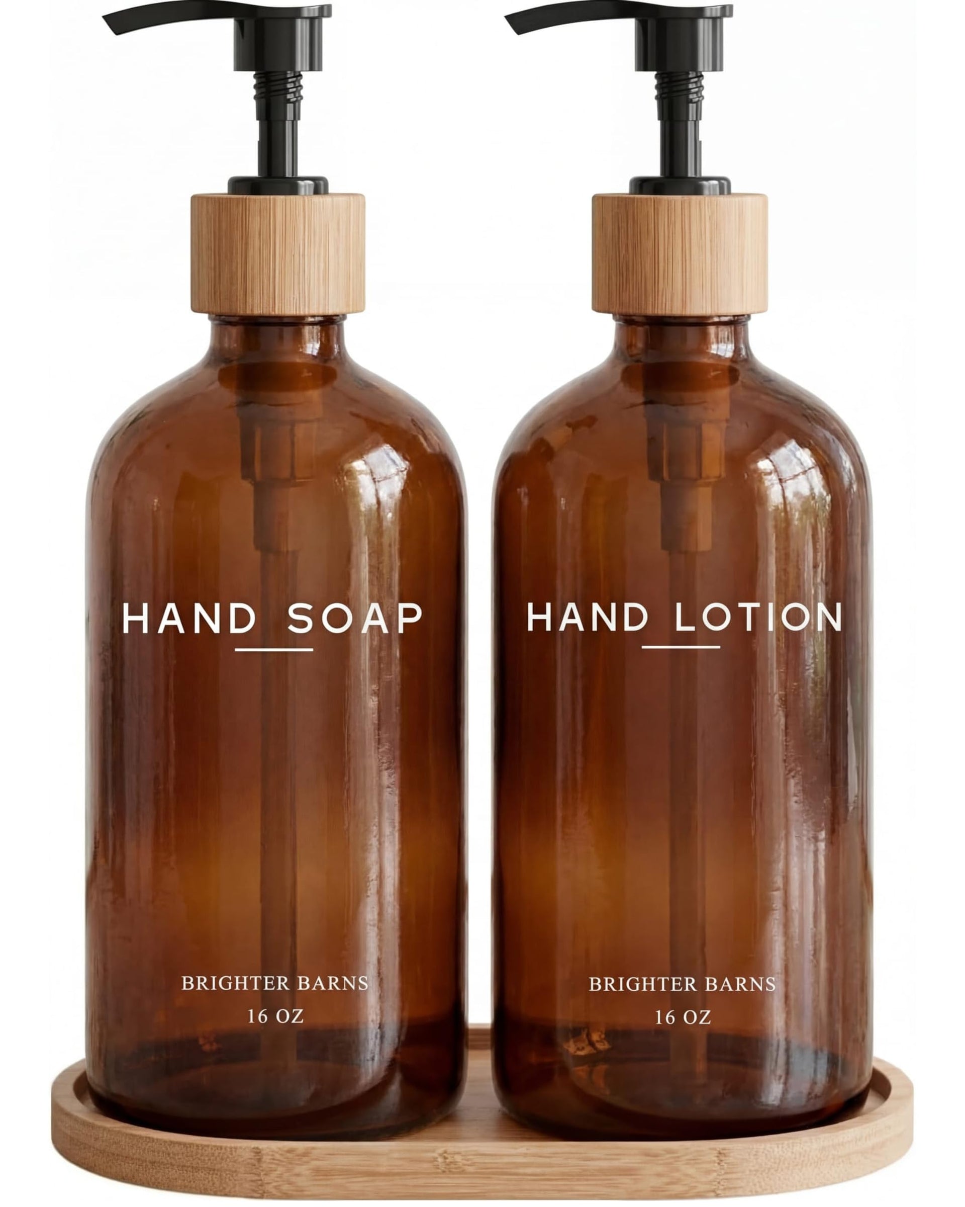 Amber Glass Soap and Lotion Dispenser Set with Tray by Brighter Barns (2 Count)