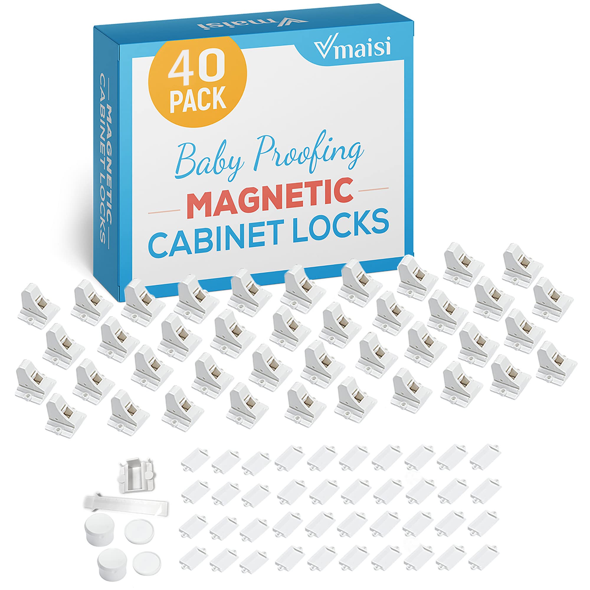 Adhesive Magnetic Locks for Cabinets & Drawers (40 Count)