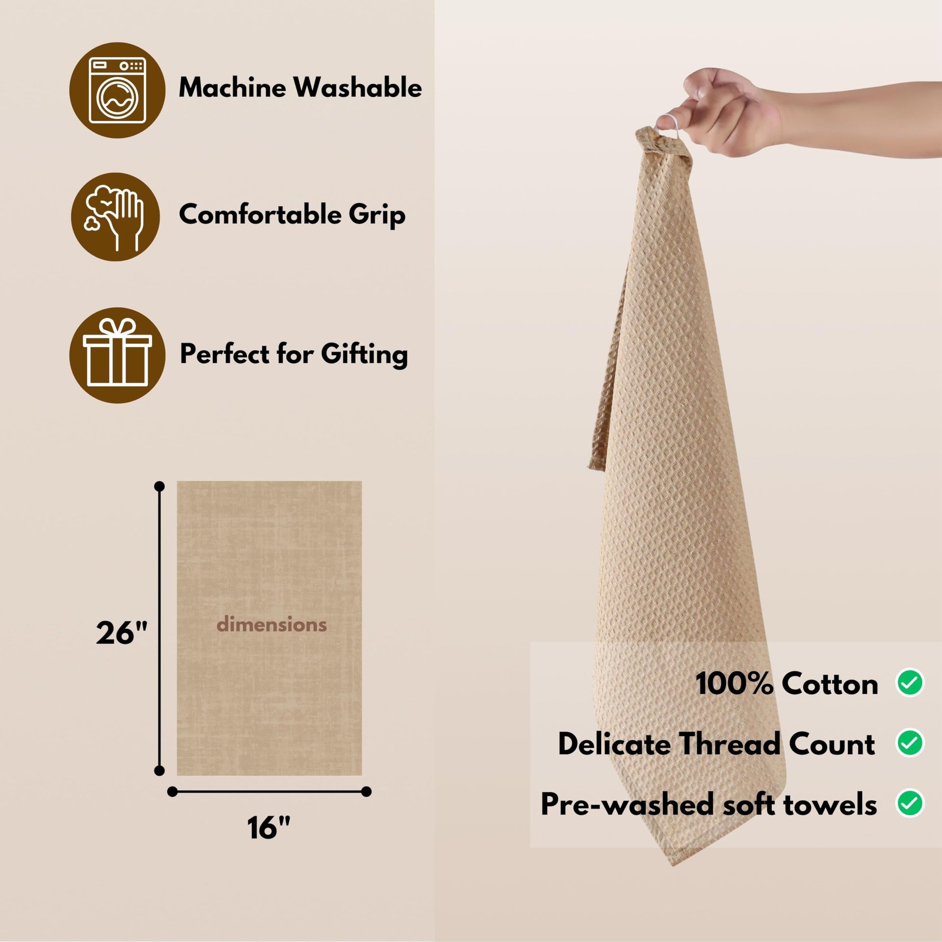 Cotton Kitchen Towel with Hanging Loop 16x26 inches (4 Count)