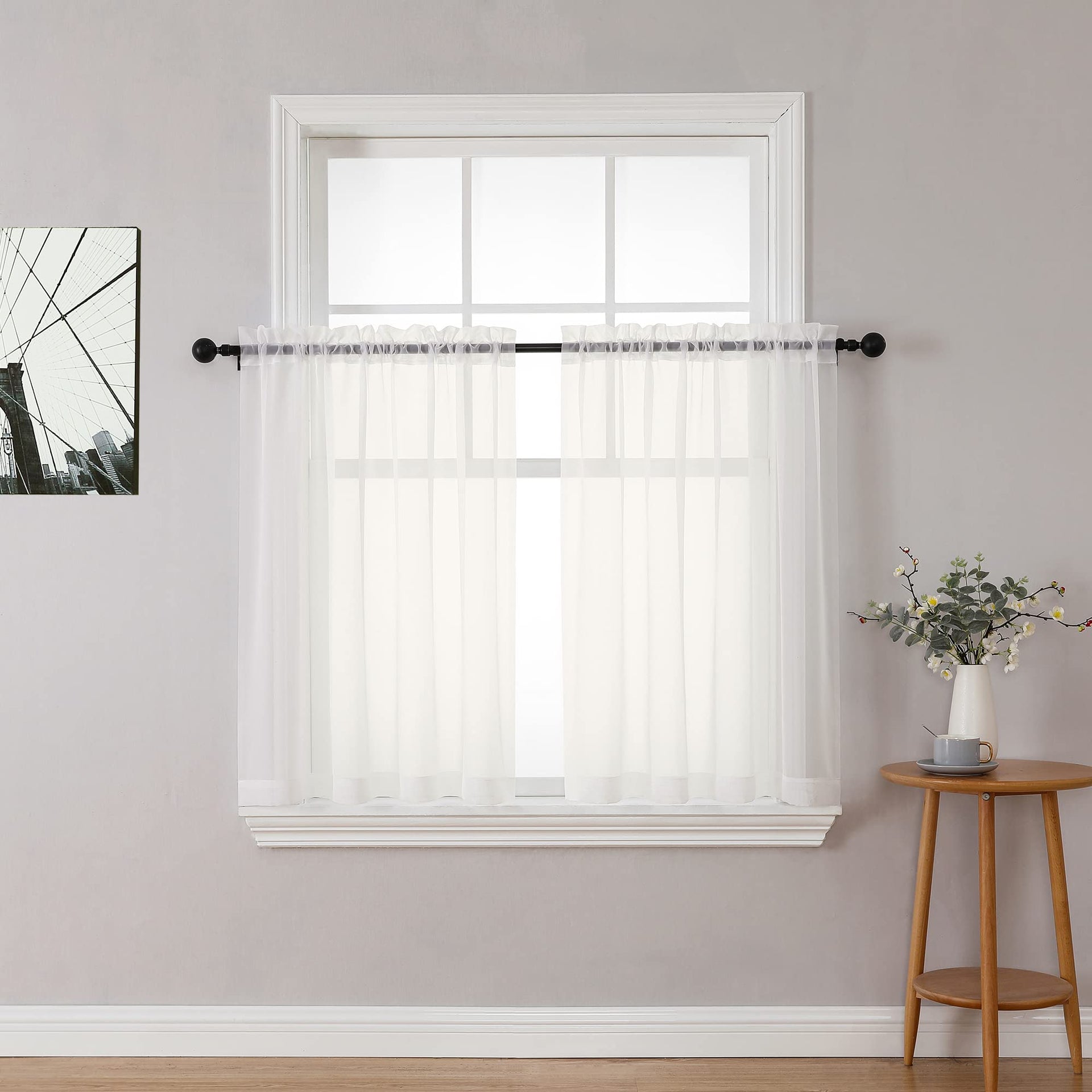 Ivory Sheer Curtains Tier 36 inch Length 2 Panels