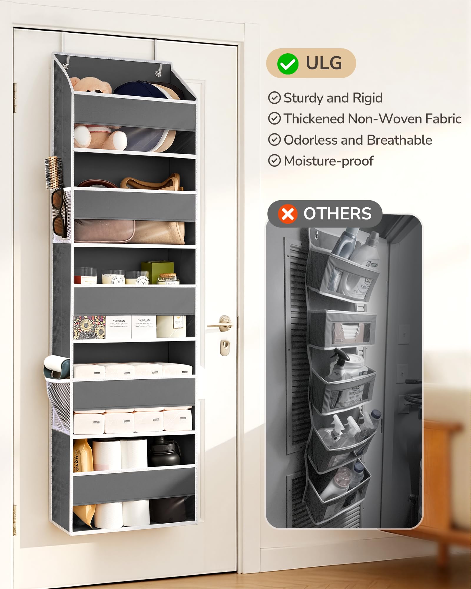 1 Pack Over Door Organizer Hanging Storage Dark Gray
