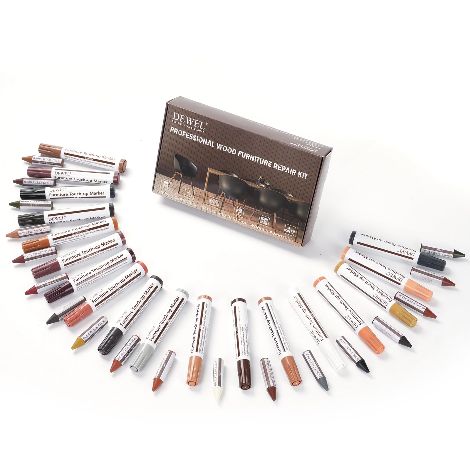 Wood Furniture Markers & Filler Sticks Repair Kit (36 Count)