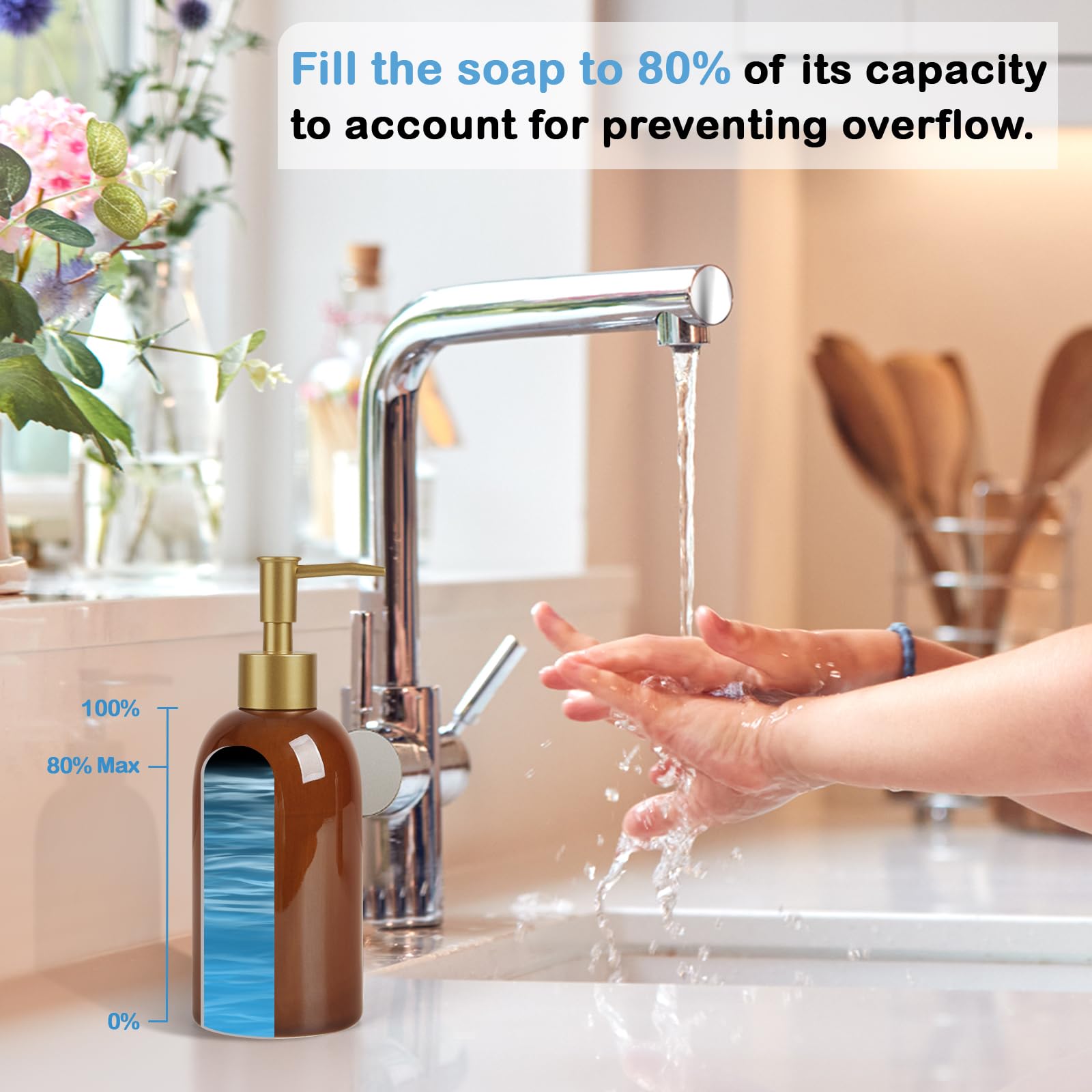 14OZ Ceramic Soap Dispenser Can Fill Liquid for Bathroom