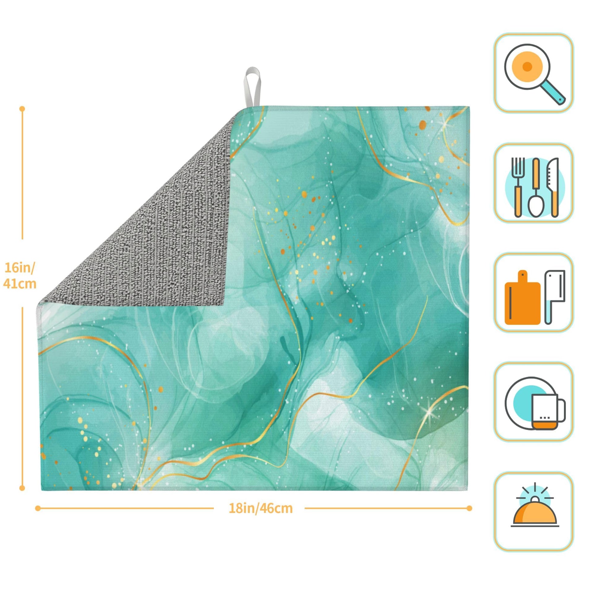 Teal Gold Marble Dish Drying Mat for Kitchen Counter 16x18 Inch