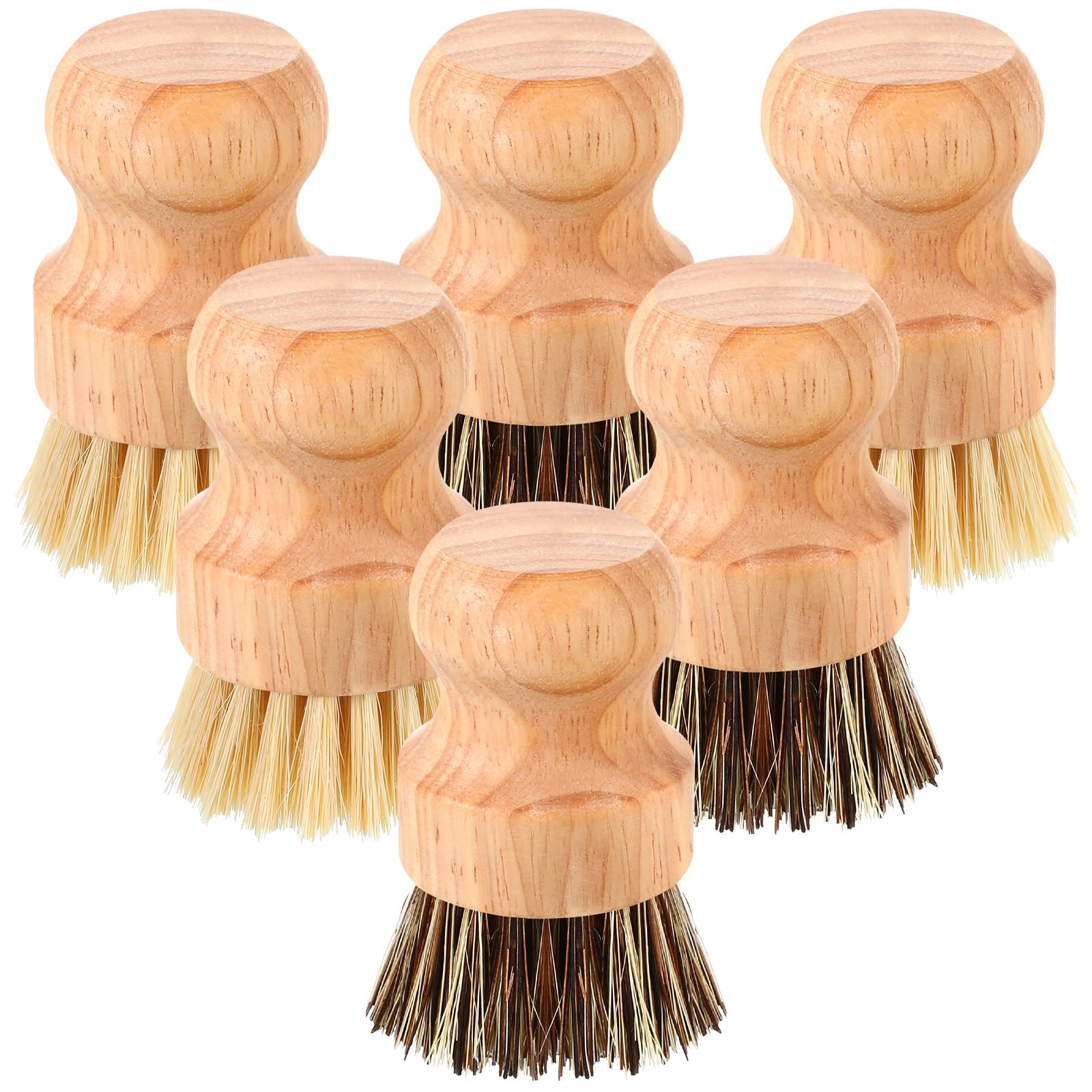 6 Packs Bamboo Dish Scrub Brushes Wooden Scrubbers Set Kitchen Dishwashing Scrubber with Natural Sisal Bristles for Iron Pot Pan Sink (6 Count)