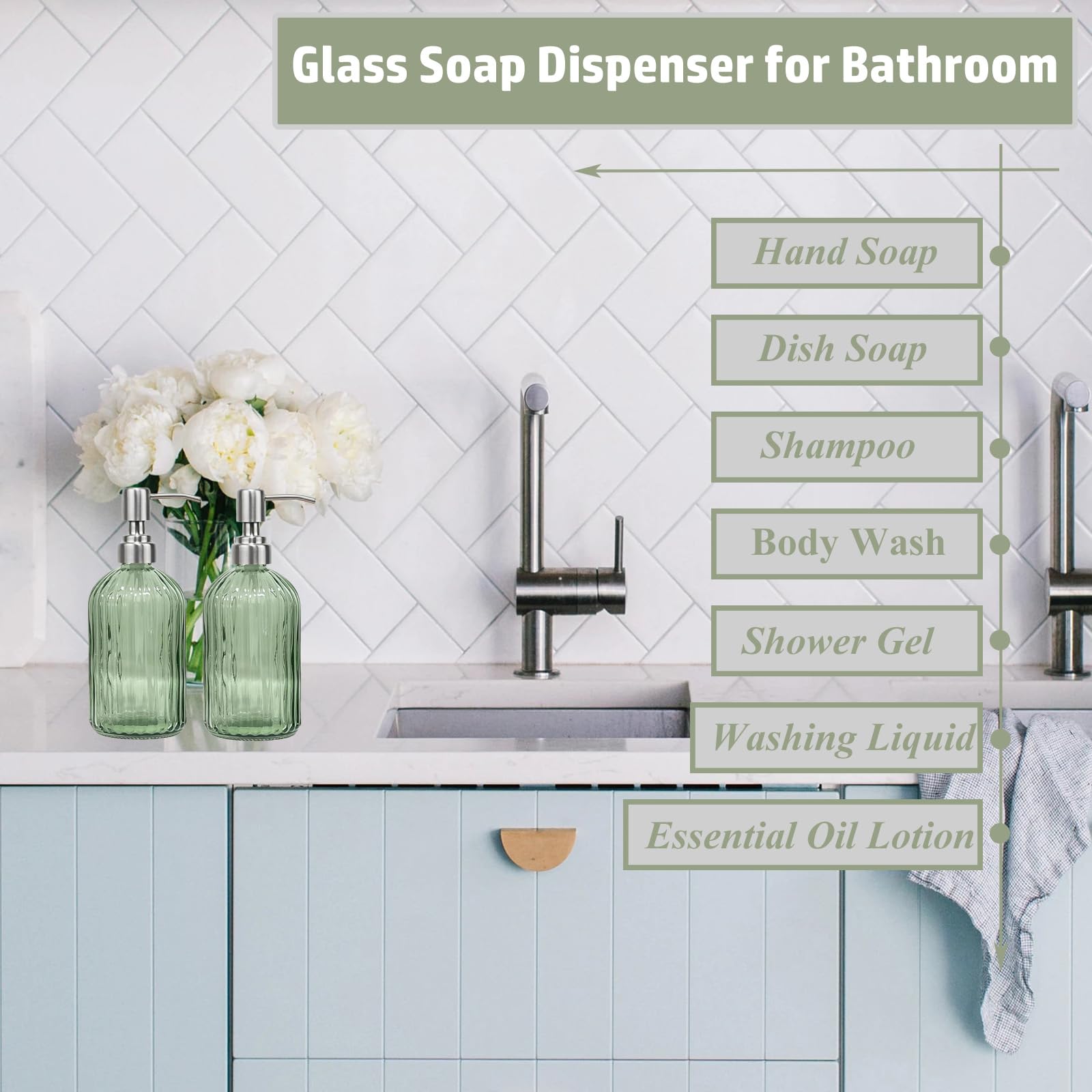 14Oz Green Soap Dispenser Bathroom (2 Count)