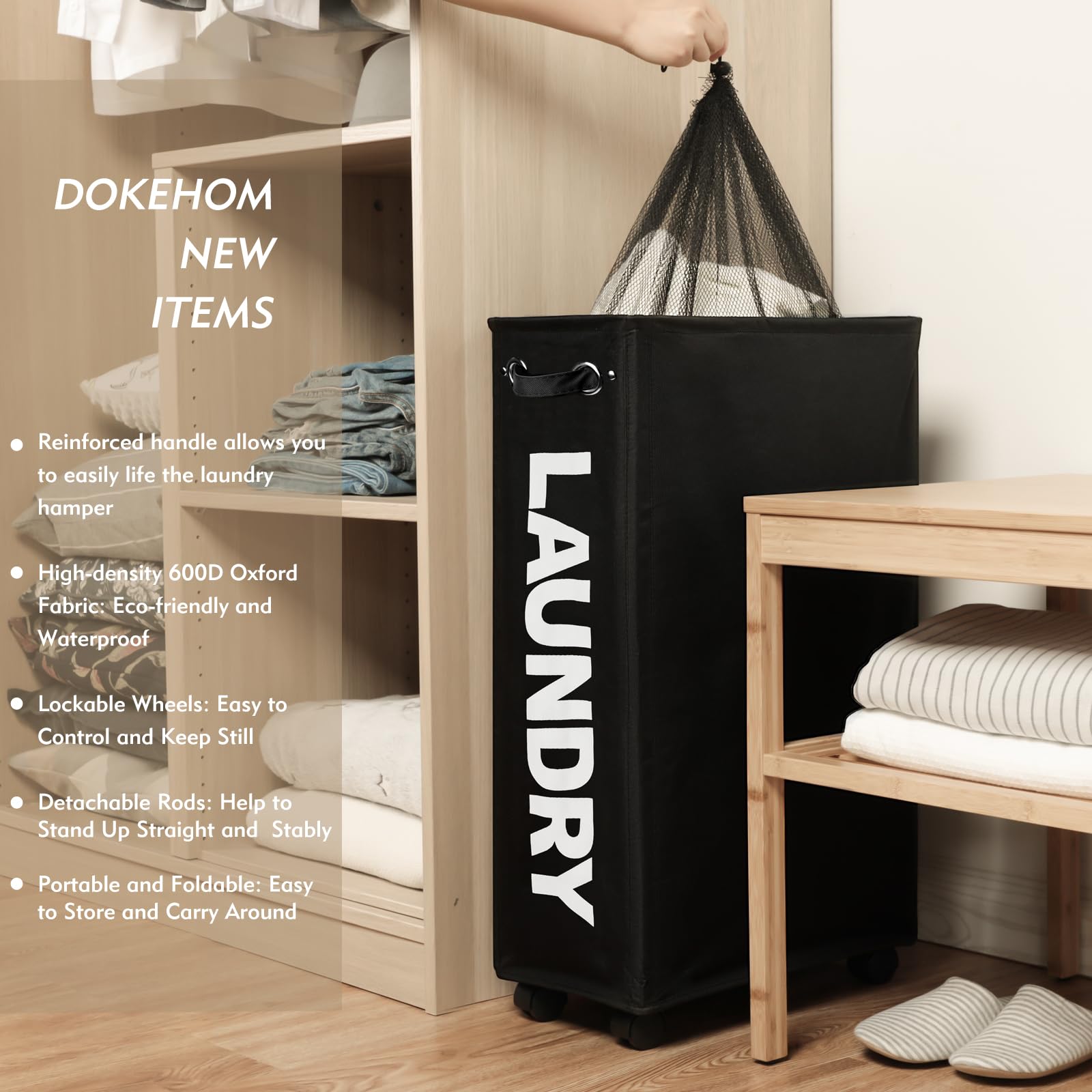 29" Enlarged Slim Rolling Laundry Basket Hamper on Wheels