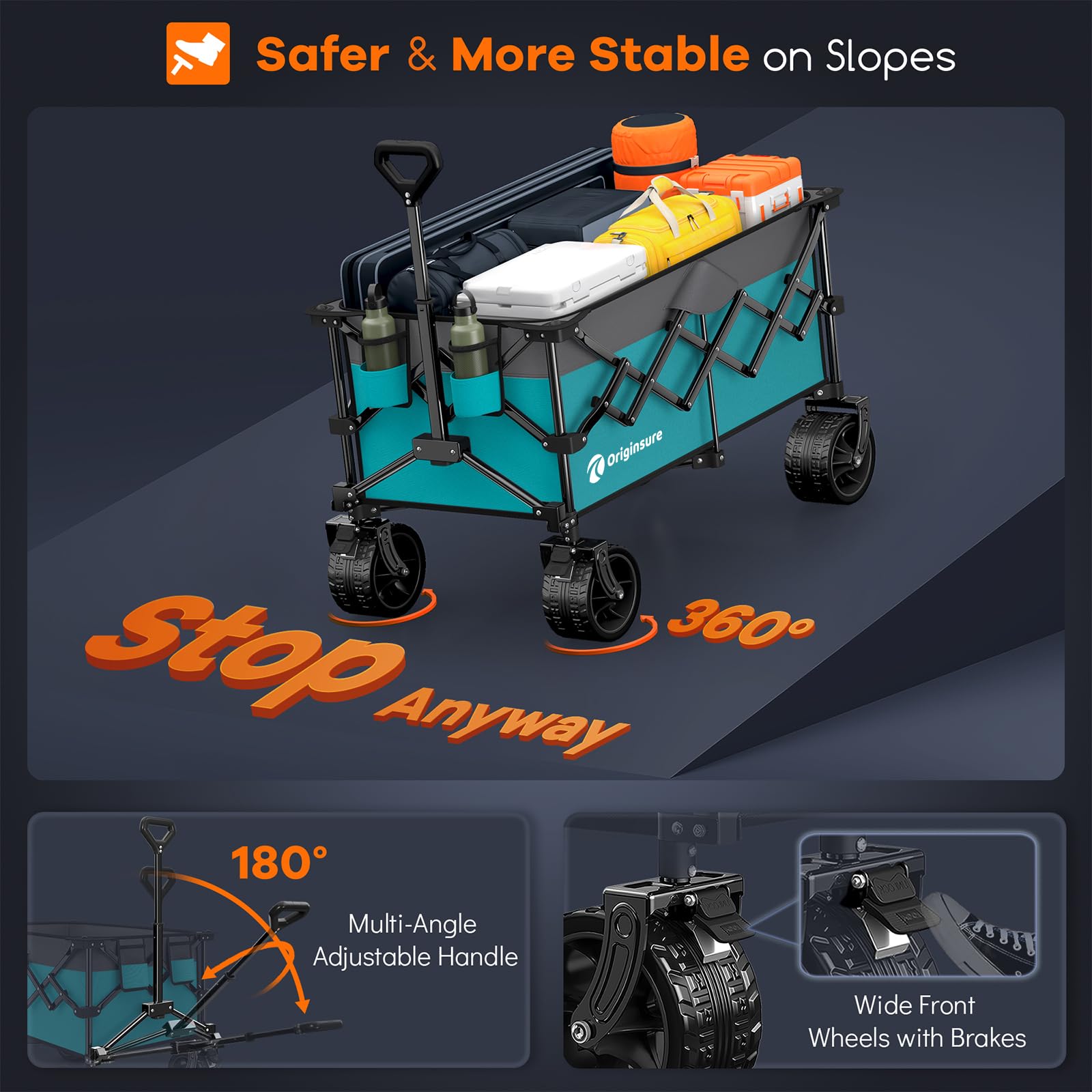 220L Foldable Beach Wagon Cart with Big Wheels