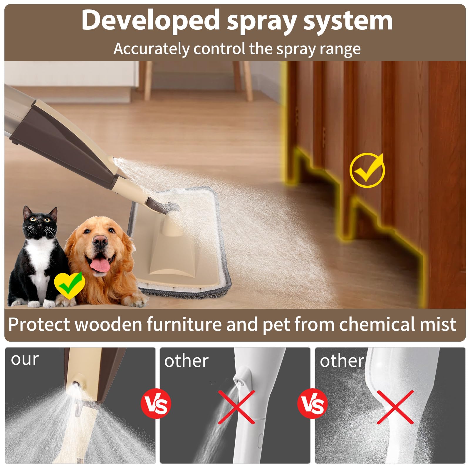 Wet Spray Mop for Floor Cleaning with 14 oz Bottle & 3 Microfiber Pads