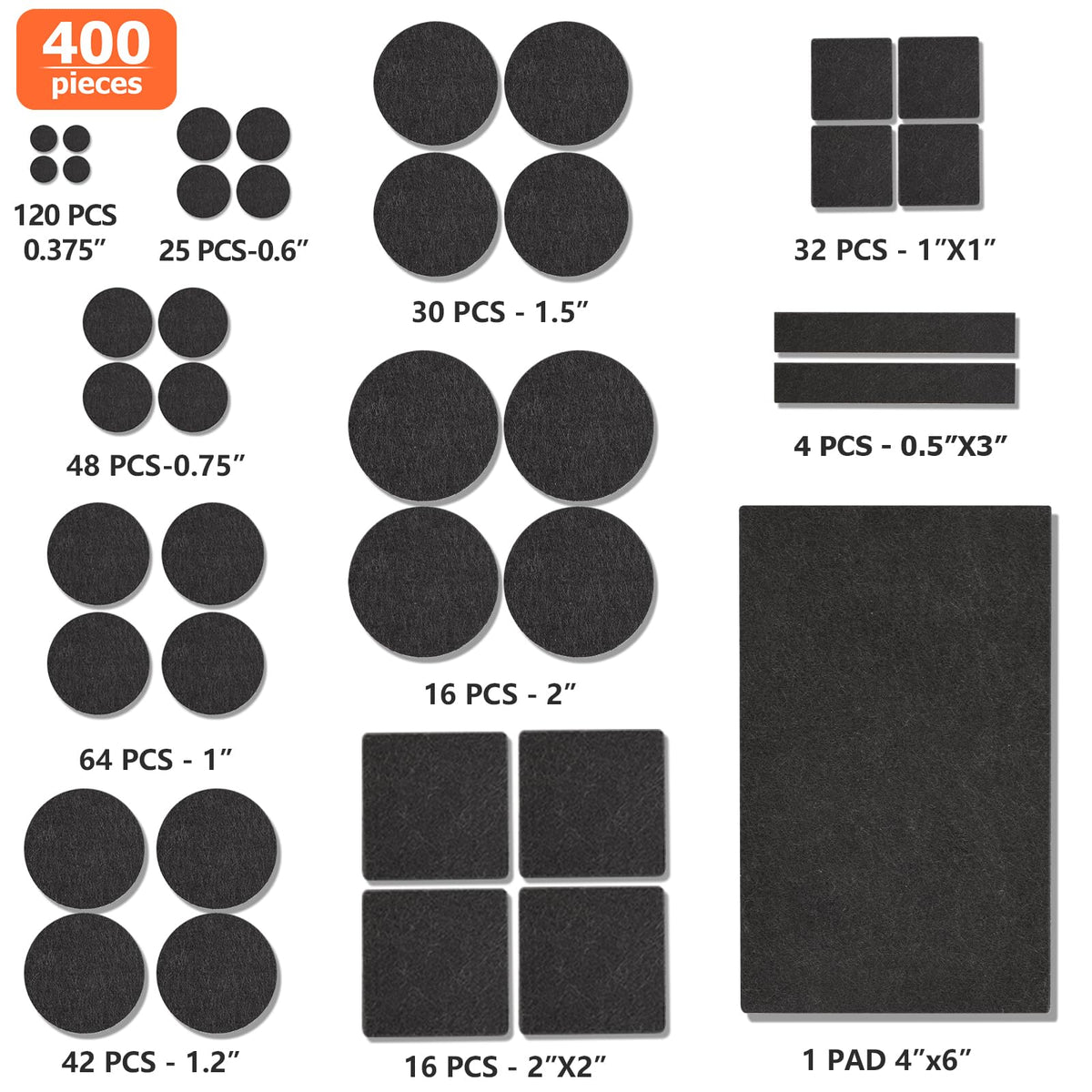 Felt Furniture Pads 400 Pieces (400 Count)
