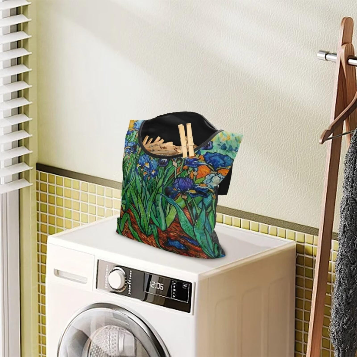 Floral Print Clothespin Organizer Bag Fashion Clothespin Storage Organizer with Large Opening Rotatable Clothespin Storage Bag Laundry Clothespin Bags