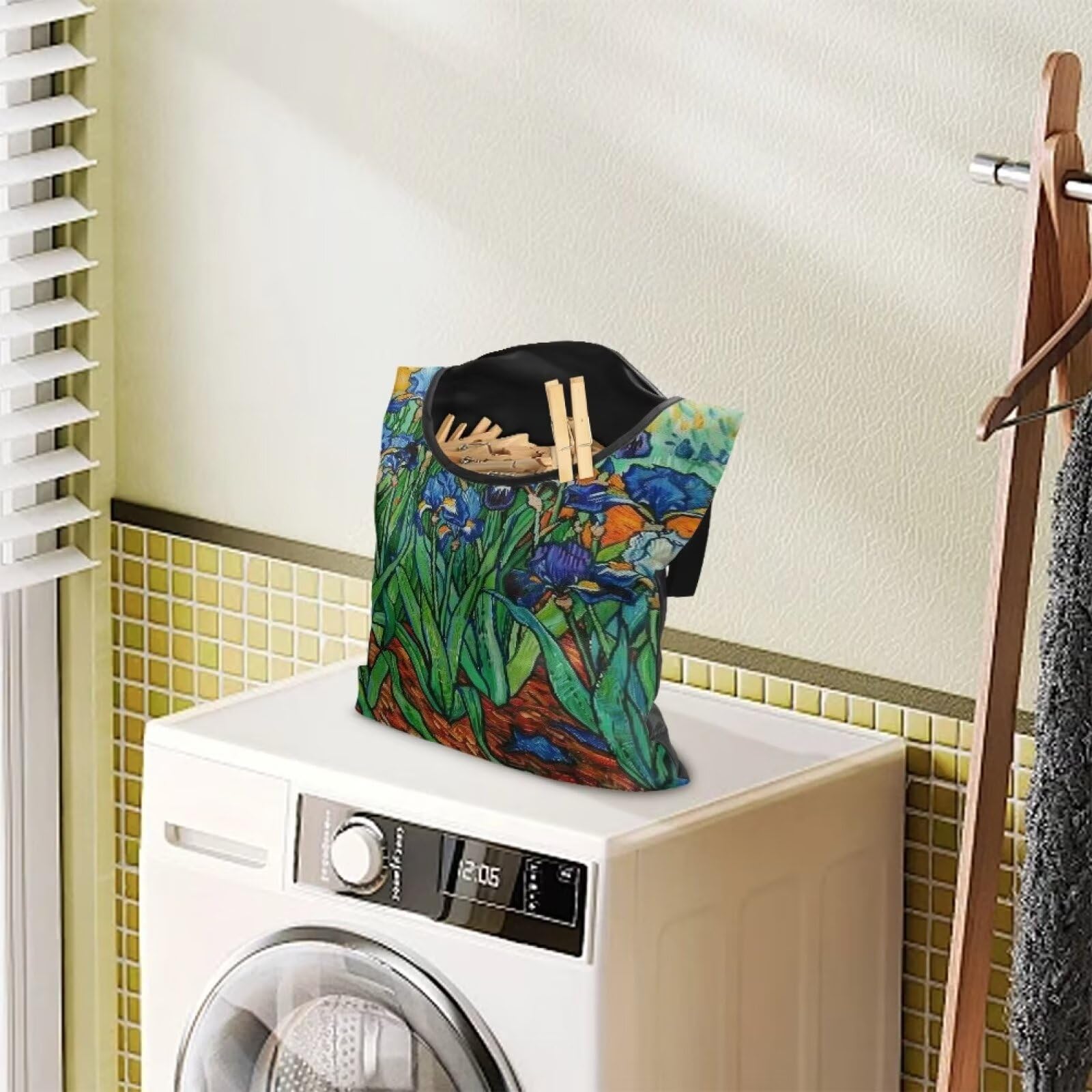 Floral Print Clothespin Organizer Bag Fashion Clothespin Storage Organizer with Large Opening Rotatable Clothespin Storage Bag Laundry Clothespin Bags