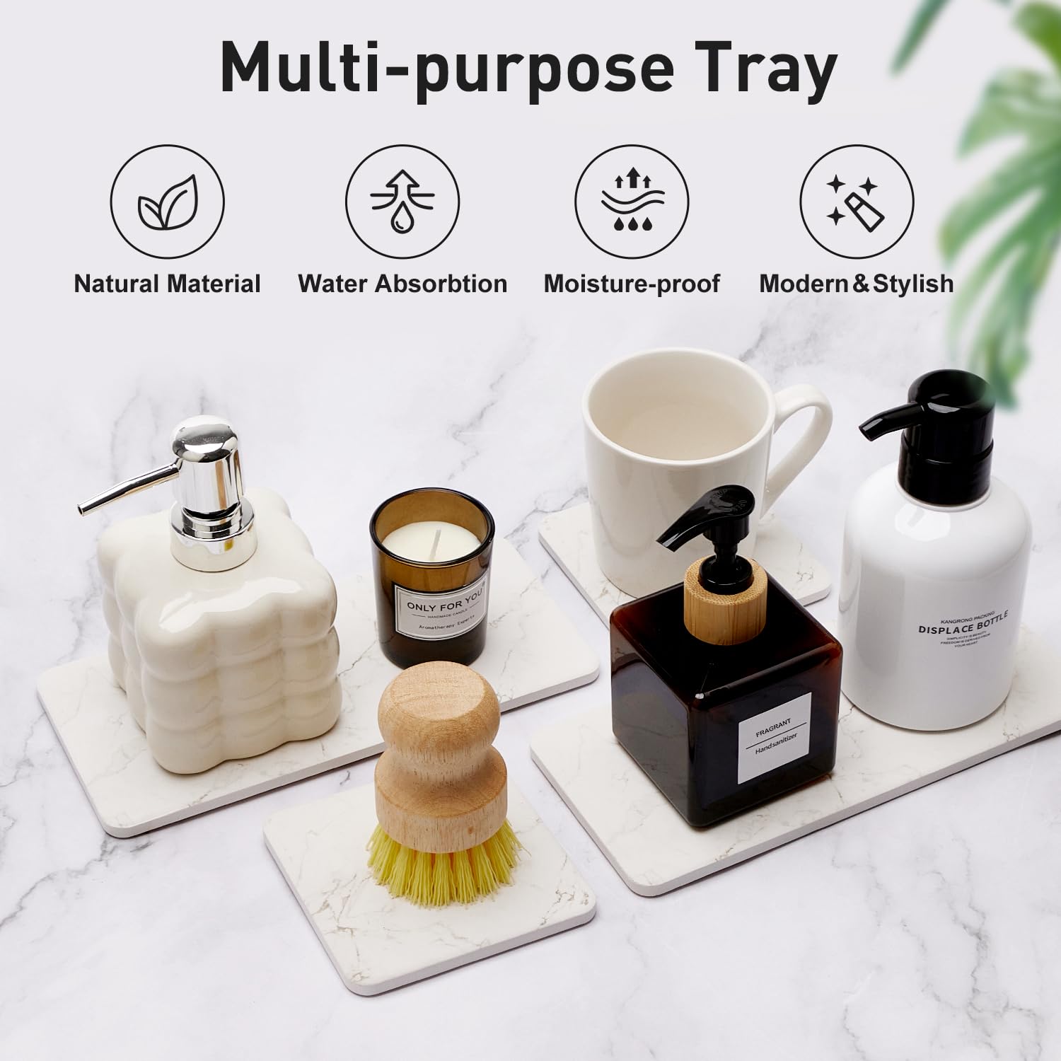 4 Water Absorbing Stone Drying Tray Bathroom Sink Kitchen Counter Soap Dish