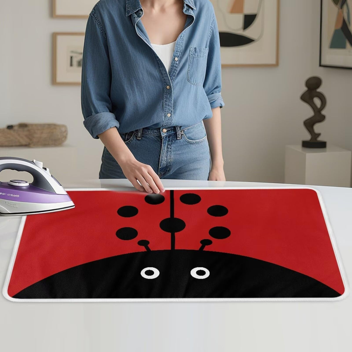 Cute Iron Mat Blanket Travel Foldable Ladybugs Ironing Pad Fabric Ironing Board Cover for Top of Tabletop