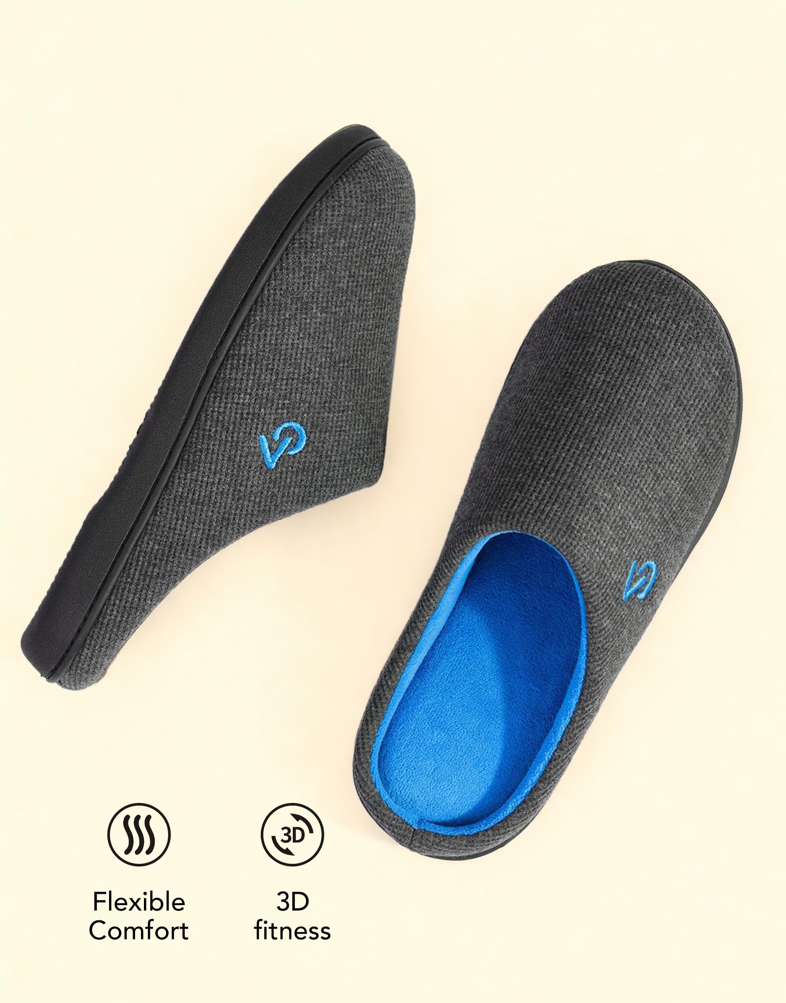 Men's Two Tone Cozy House Slippers Grey