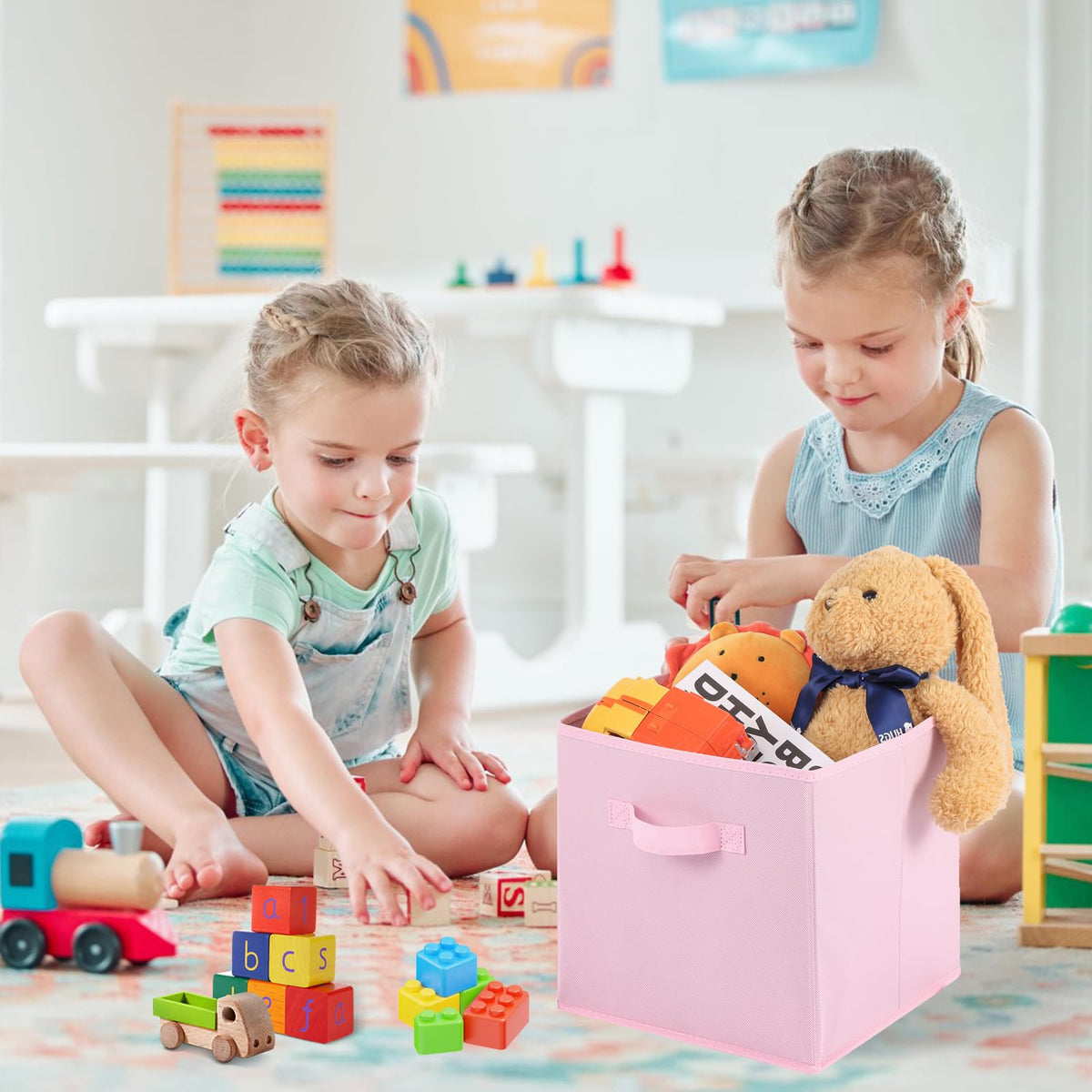 13x13x13 Inch Fabric Storage Bins 6 Pack Fun Colored Durable Storage Cubes with Handles Foldable Cube Baskets for Home (6 Count)