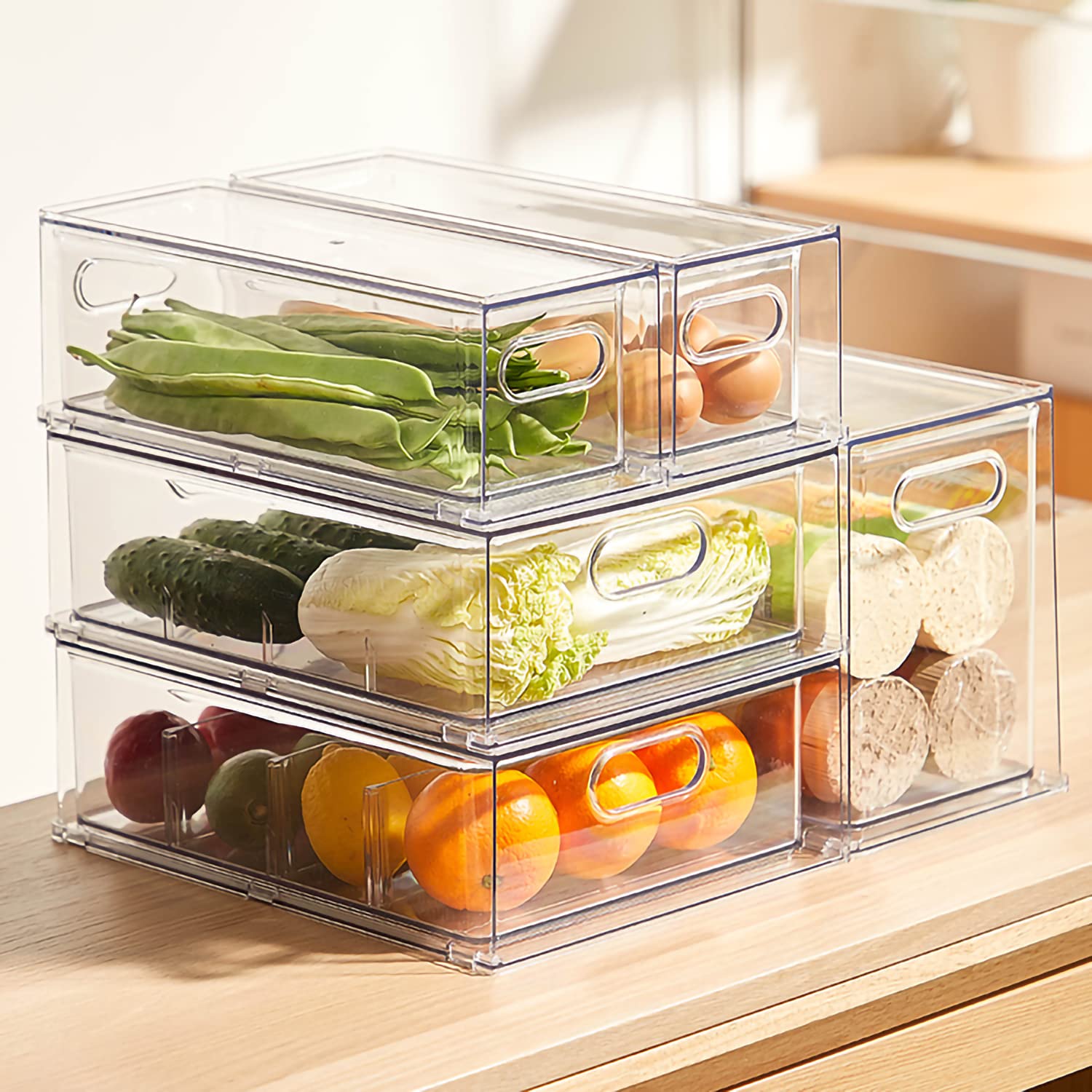 4 pack Stackable Refrigerator Organizer Bins Pull (4 Count)