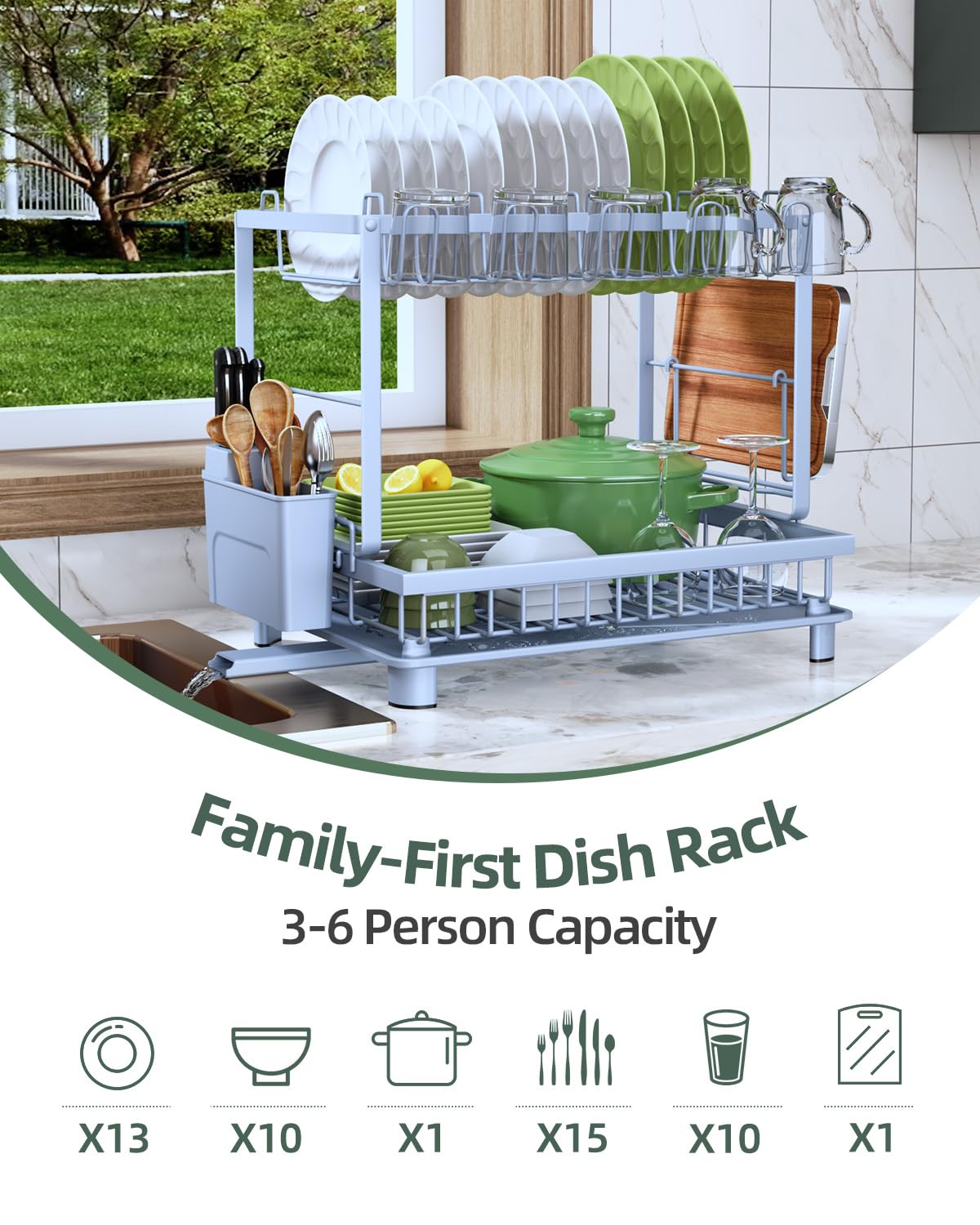 2 Tier Dish Drying Rack for Kitchen Counter