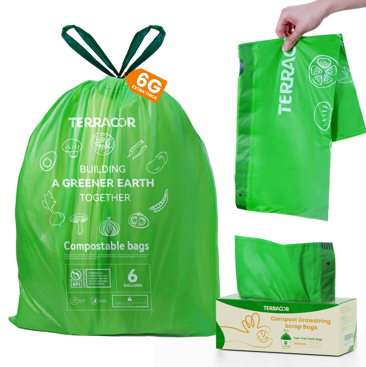 6 Gallon Compostable Trash Bags Drawstring (35 Count)