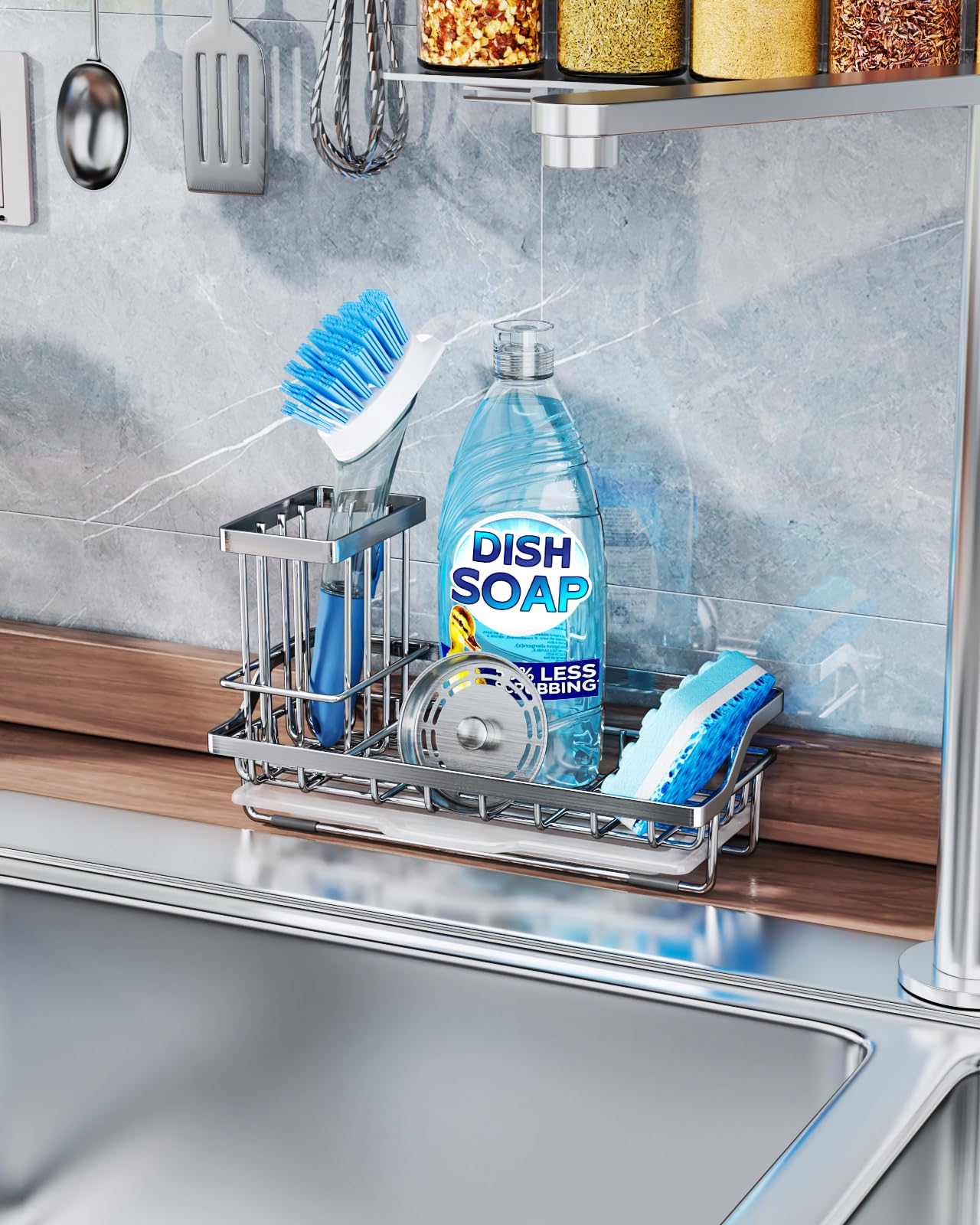 Sink Caddy Kitchen Sponge Holder with Dish Brush Holder