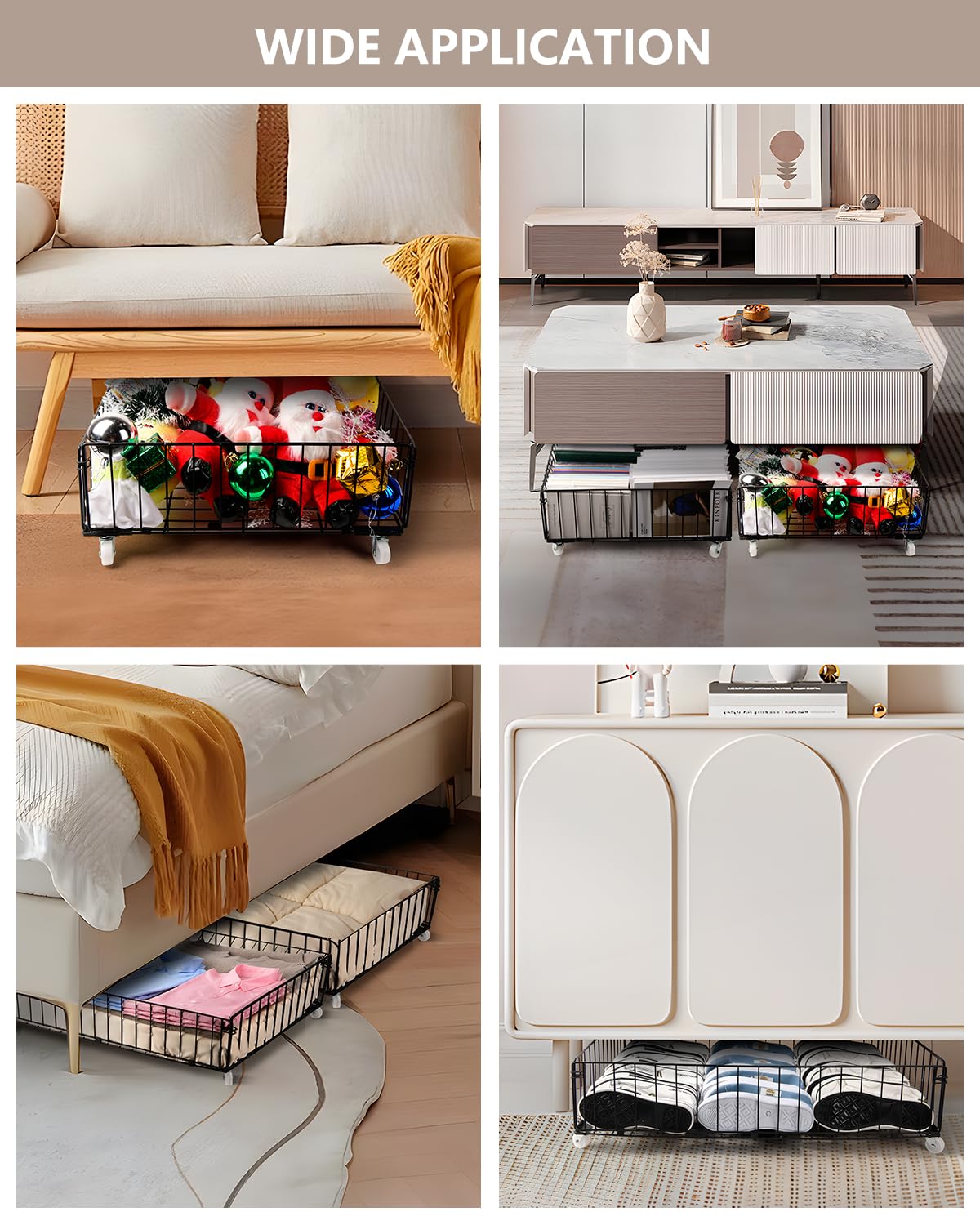 4 Pack Larger Under Bed Storage With Wheels (4 Count)